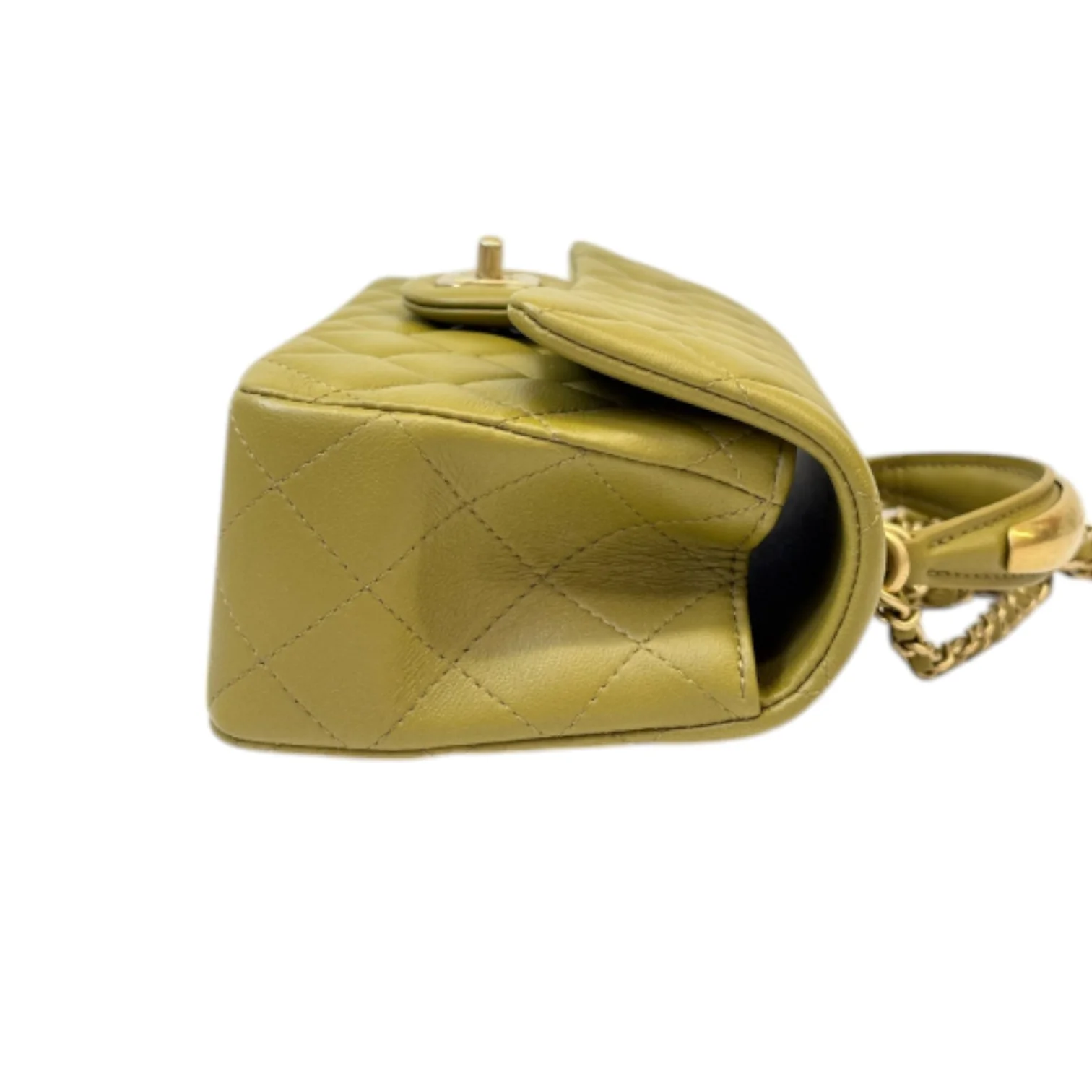 Top Handle Flap Mini Lambskin Quilted Olive Green GHW - Image 6