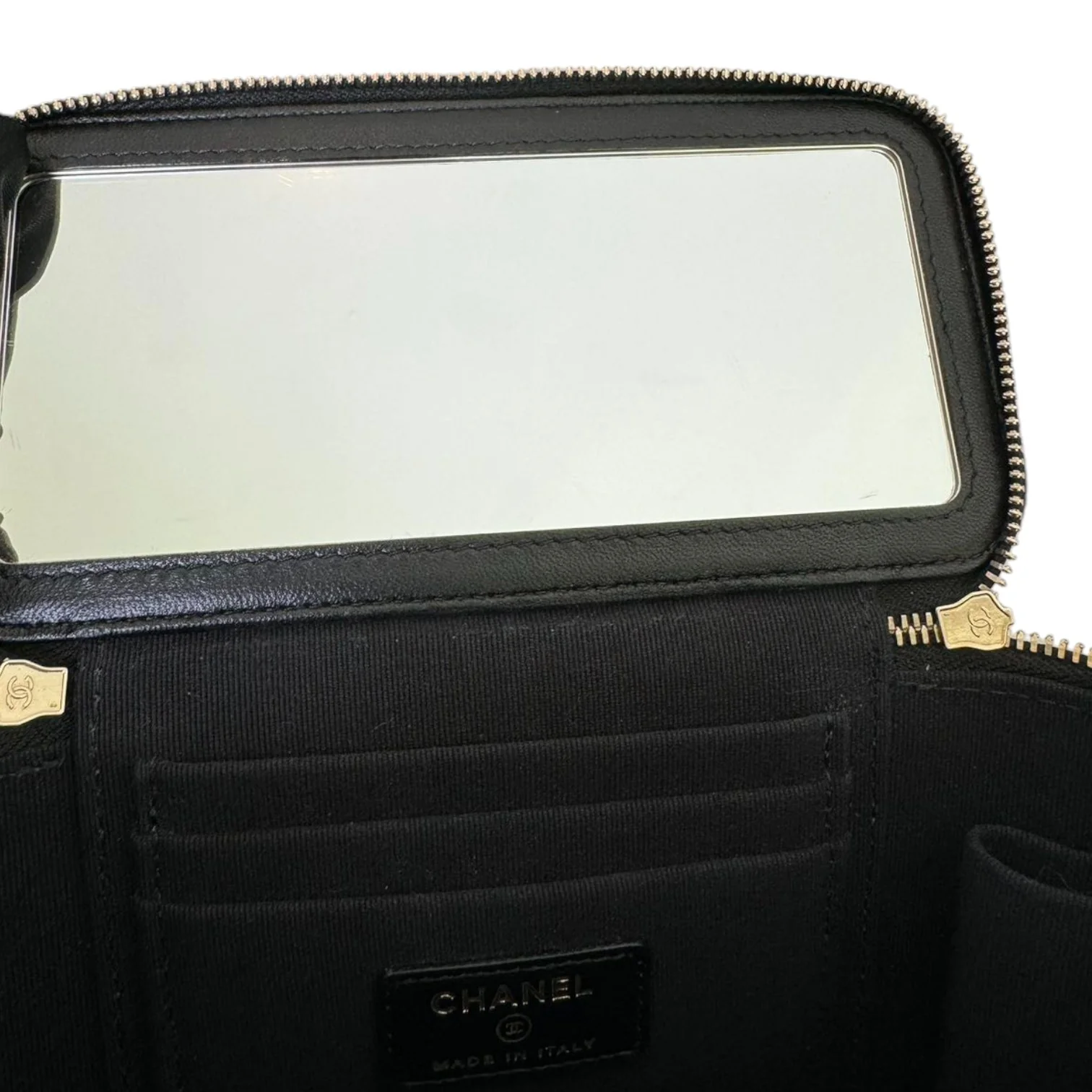 Top Handle Vanity Case with Chain Small Lambskin Black GHW - Image 15