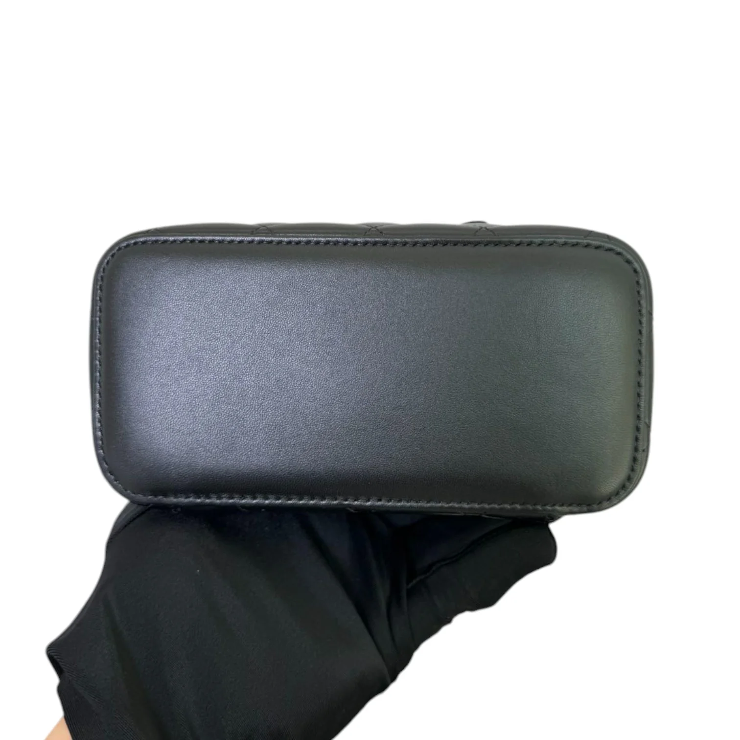 Top Handle Vanity Case with Chain Small Lambskin Black GHW - Image 4