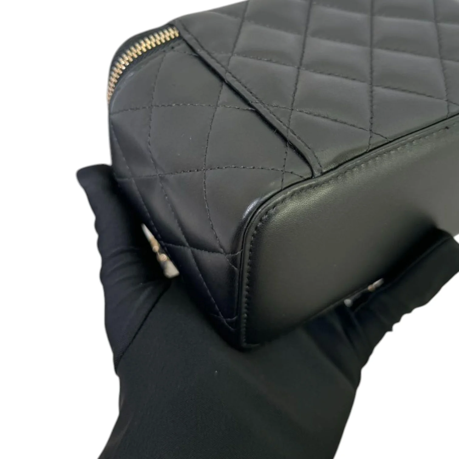 Top Handle Vanity Case with Chain Small Lambskin Black GHW - Image 9