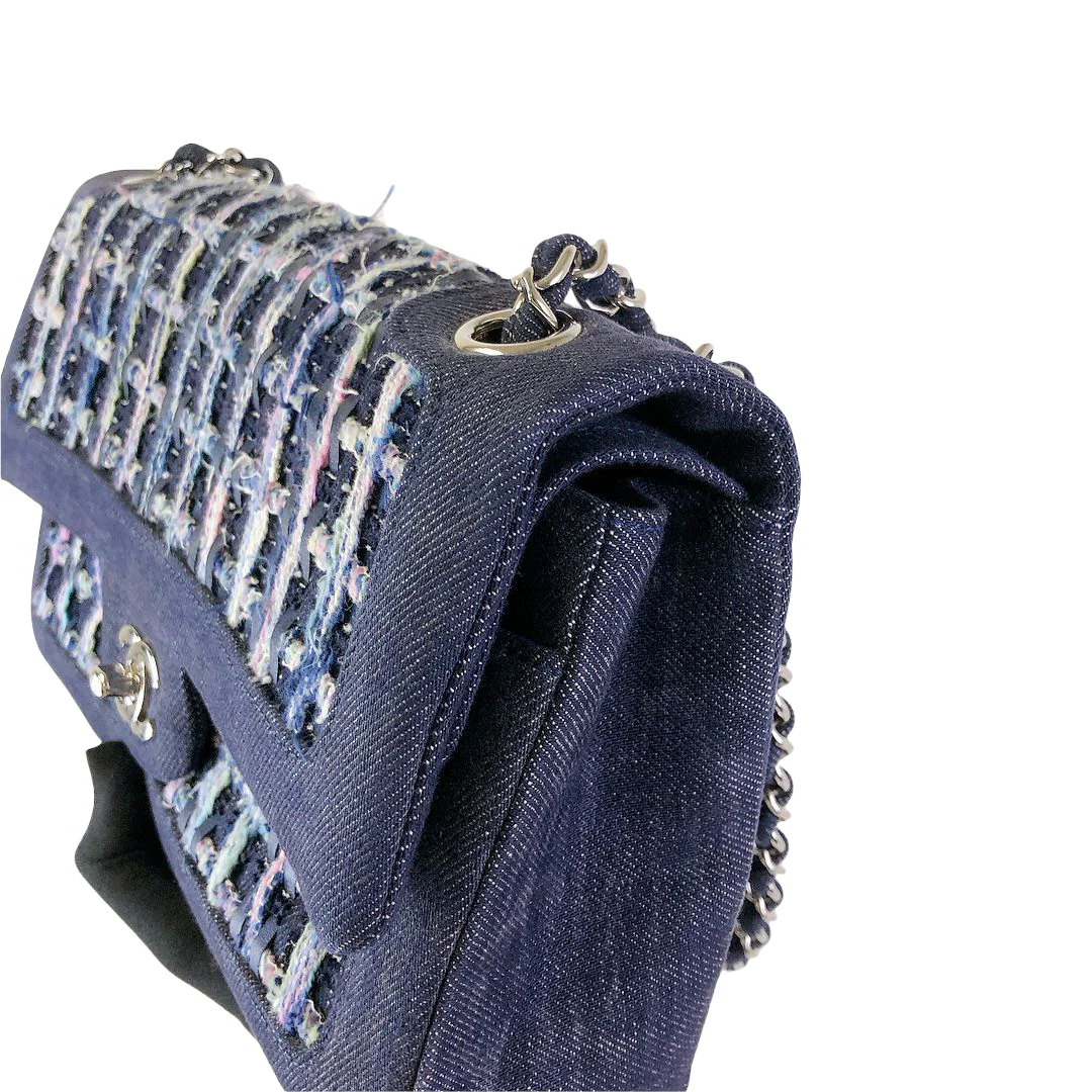Tweed/Denim Medium Classic Flap Blue - Image 10