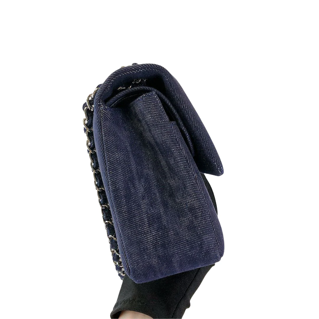 Tweed/Denim Medium Classic Flap Blue - Image 12