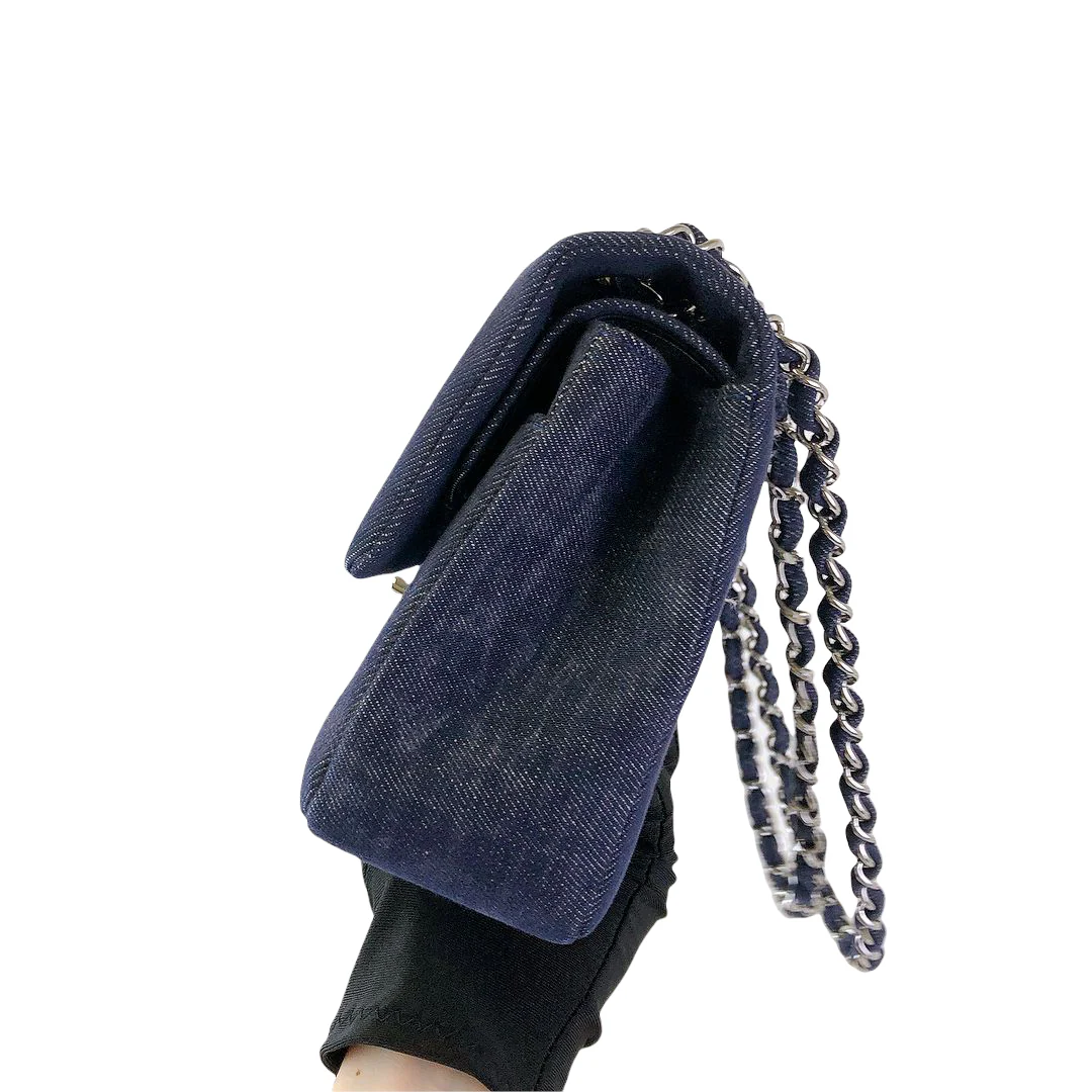 Tweed/Denim Medium Classic Flap Blue - Image 13