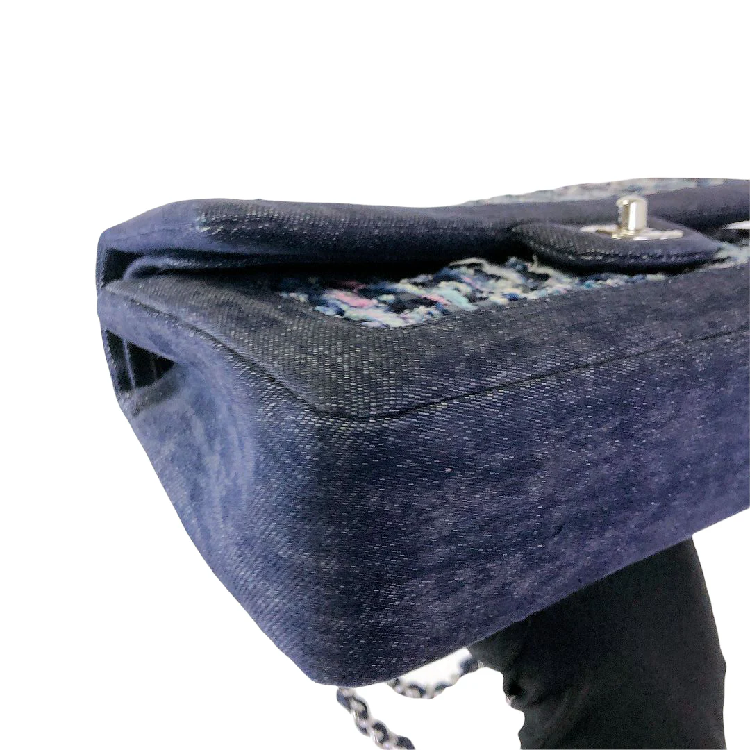 Tweed/Denim Medium Classic Flap Blue - Image 18
