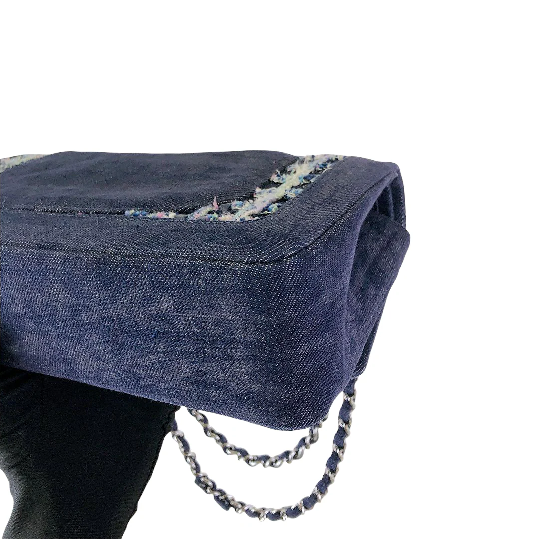 Tweed/Denim Medium Classic Flap Blue - Image 19