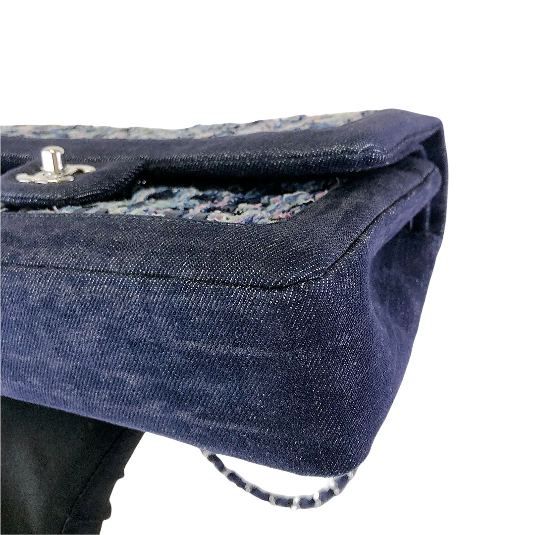 Tweed/Denim Medium Classic Flap Blue - Image 20