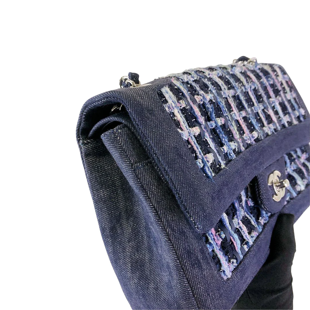 Tweed/Denim Medium Classic Flap Blue - Image 23