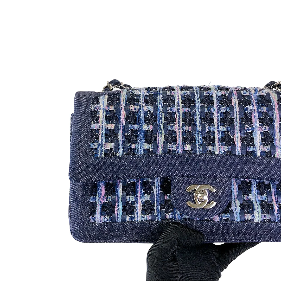 Tweed/Denim Medium Classic Flap Blue - Image 6
