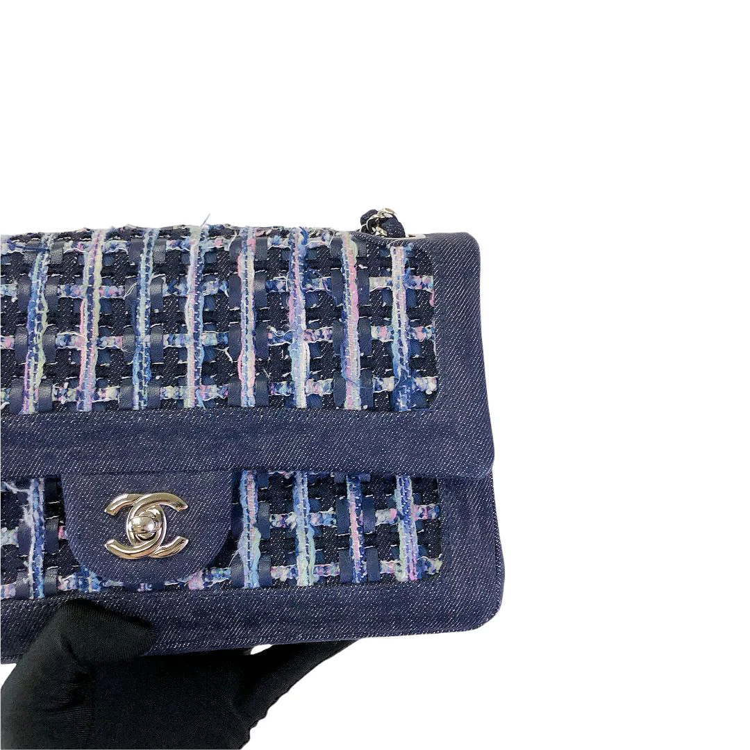 Tweed/Denim Medium Classic Flap Blue - Image 7
