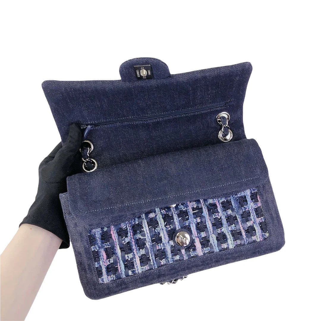 Tweed/Denim Medium Classic Flap Blue - Image 8