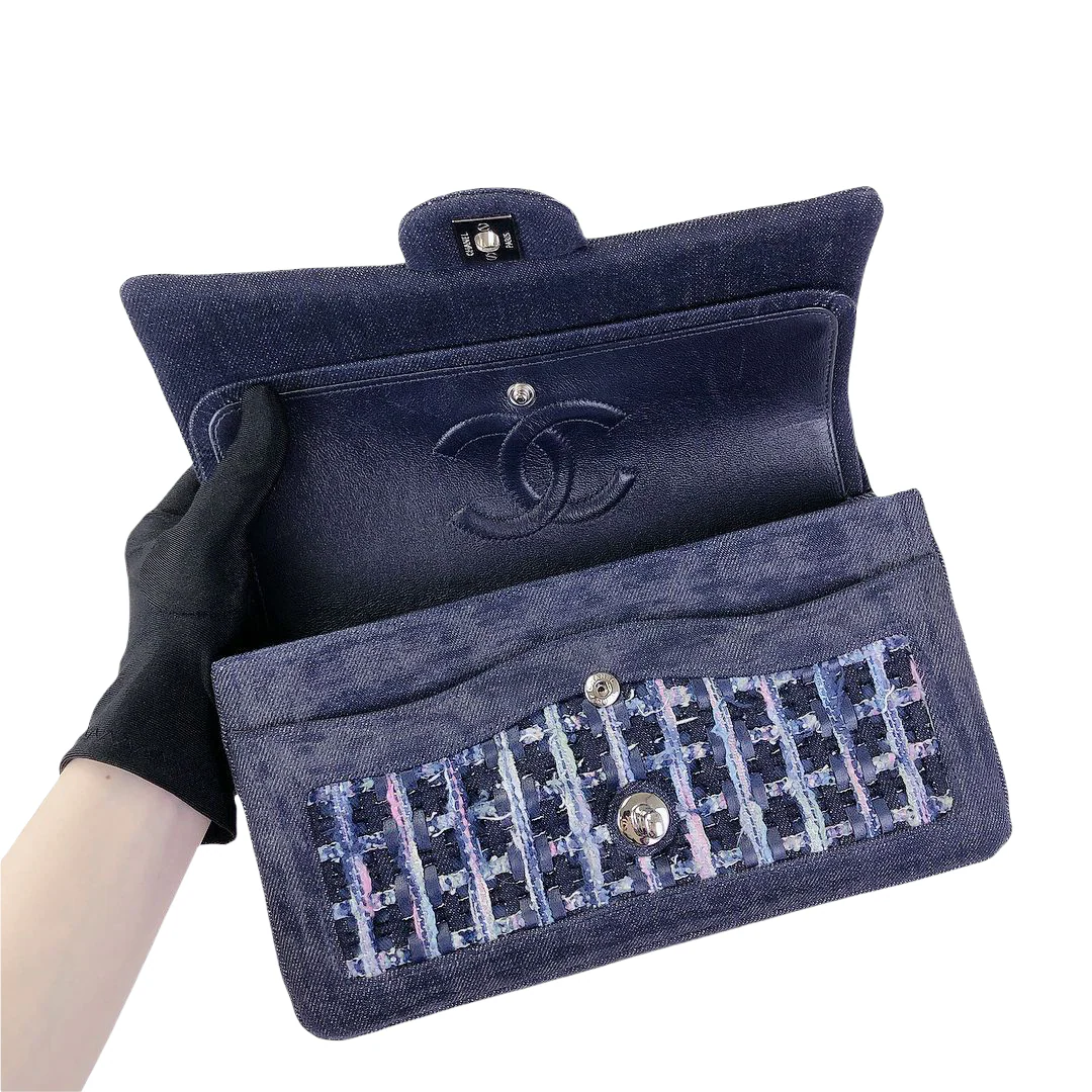 Tweed/Denim Medium Classic Flap Blue - Image 9