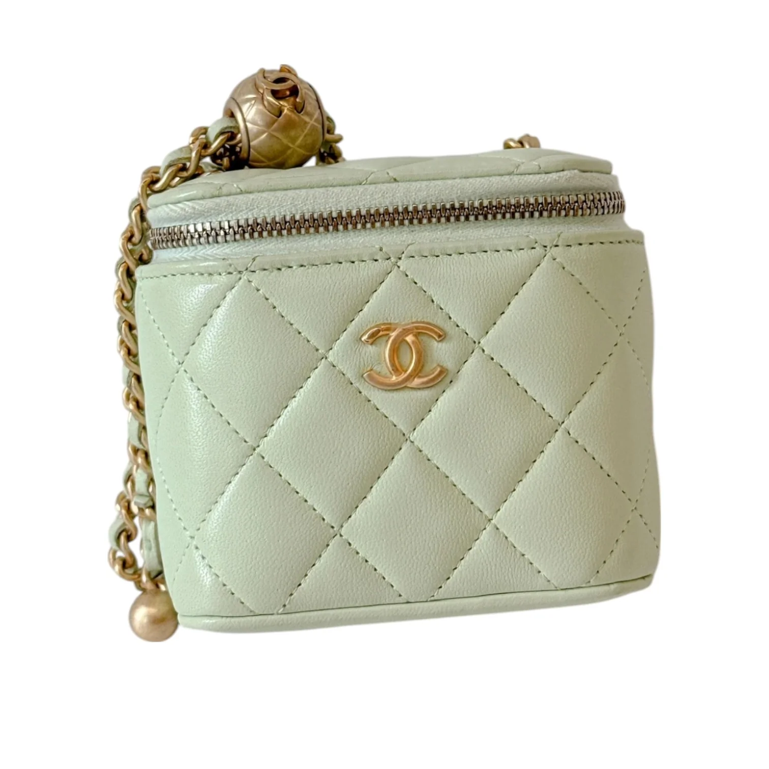 Vanity Case With Chain Lambskin Pearl Crush Light Green GHW - Image 2