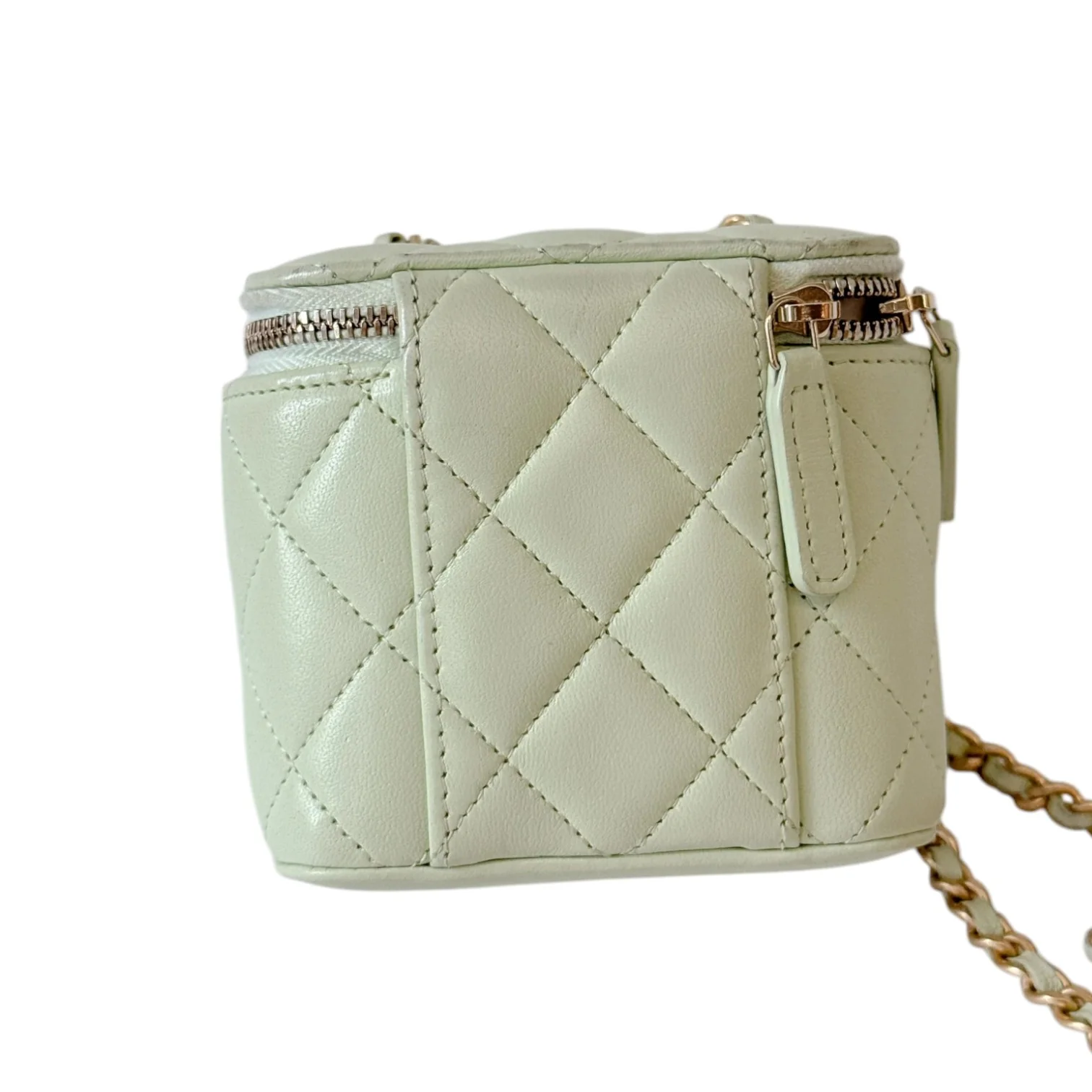Vanity Case With Chain Lambskin Pearl Crush Light Green GHW - Image 3