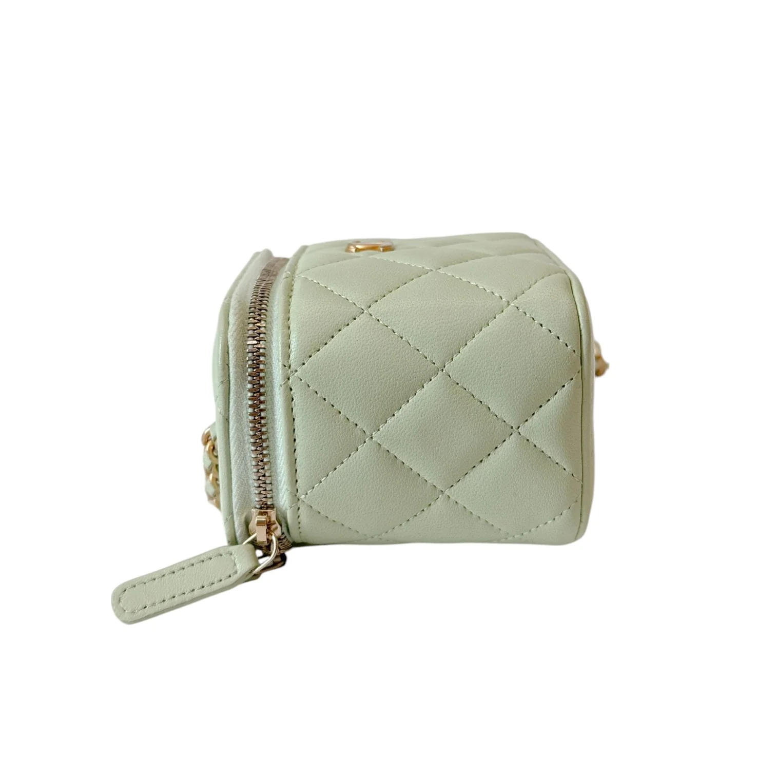 Vanity Case With Chain Lambskin Pearl Crush Light Green GHW - Image 5