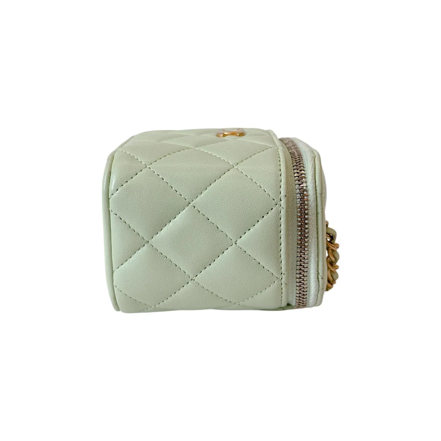 Vanity Case With Chain Lambskin Pearl Crush Light Green GHW - Image 6