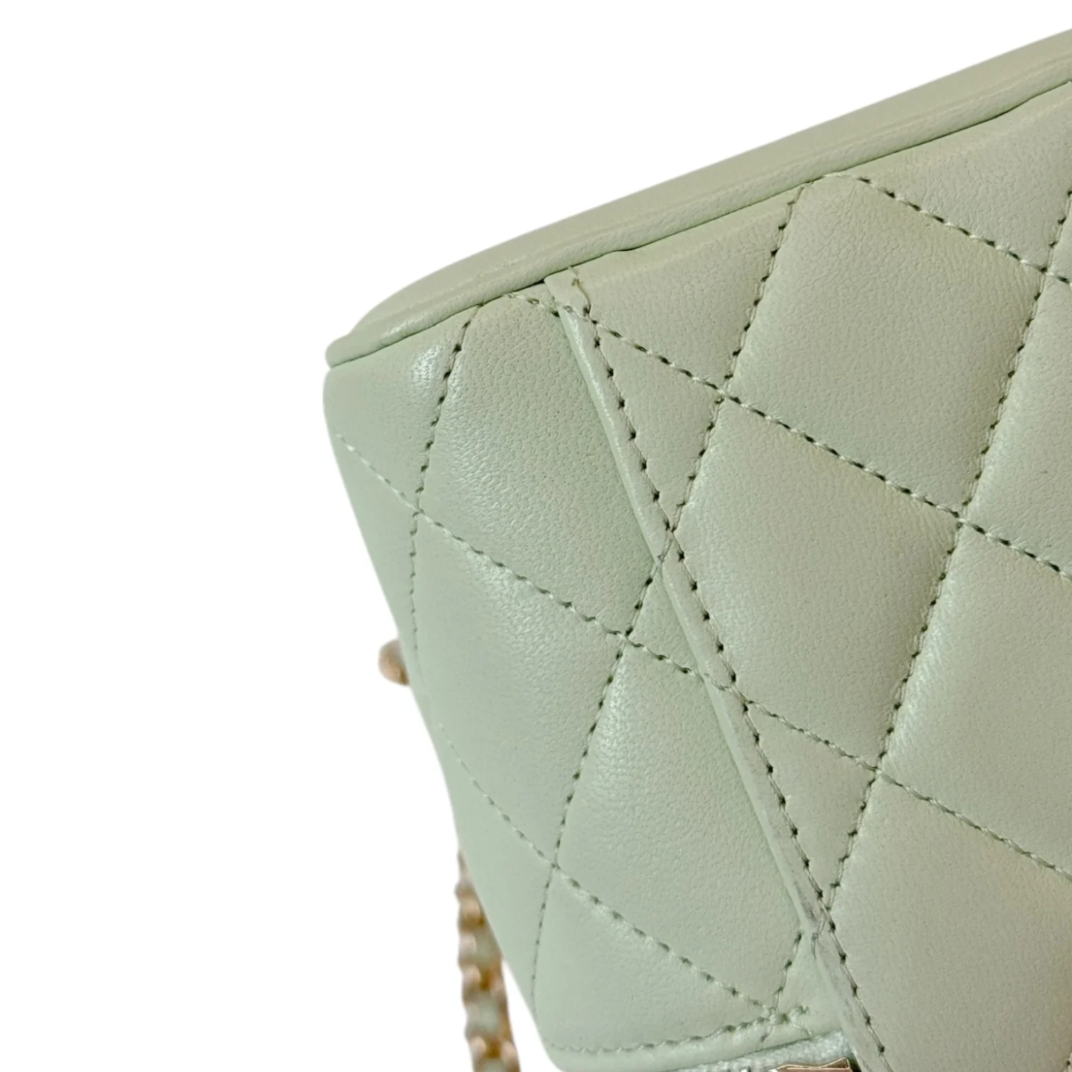Vanity Case With Chain Lambskin Pearl Crush Light Green GHW - Image 7