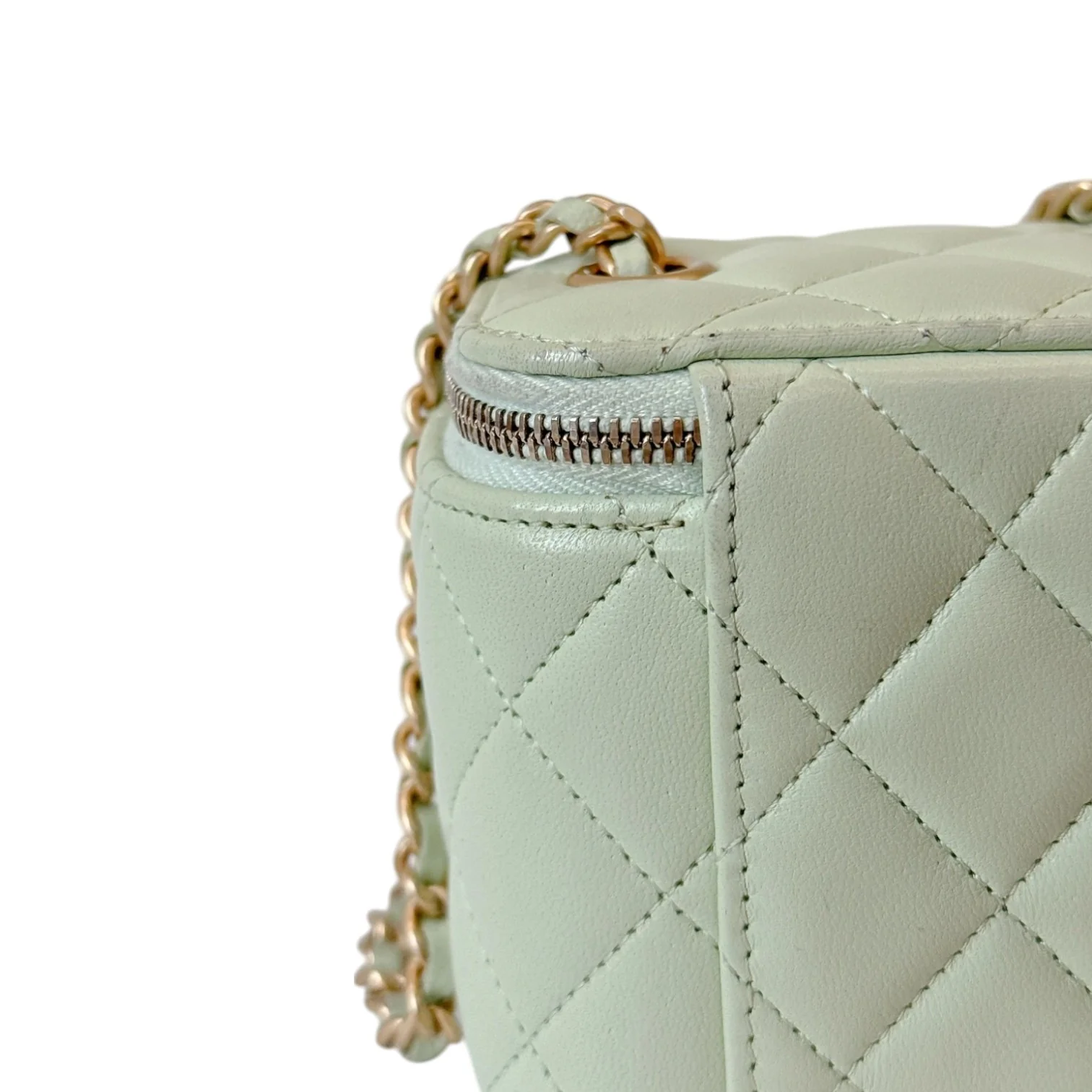 Vanity Case With Chain Lambskin Pearl Crush Light Green GHW - Image 9