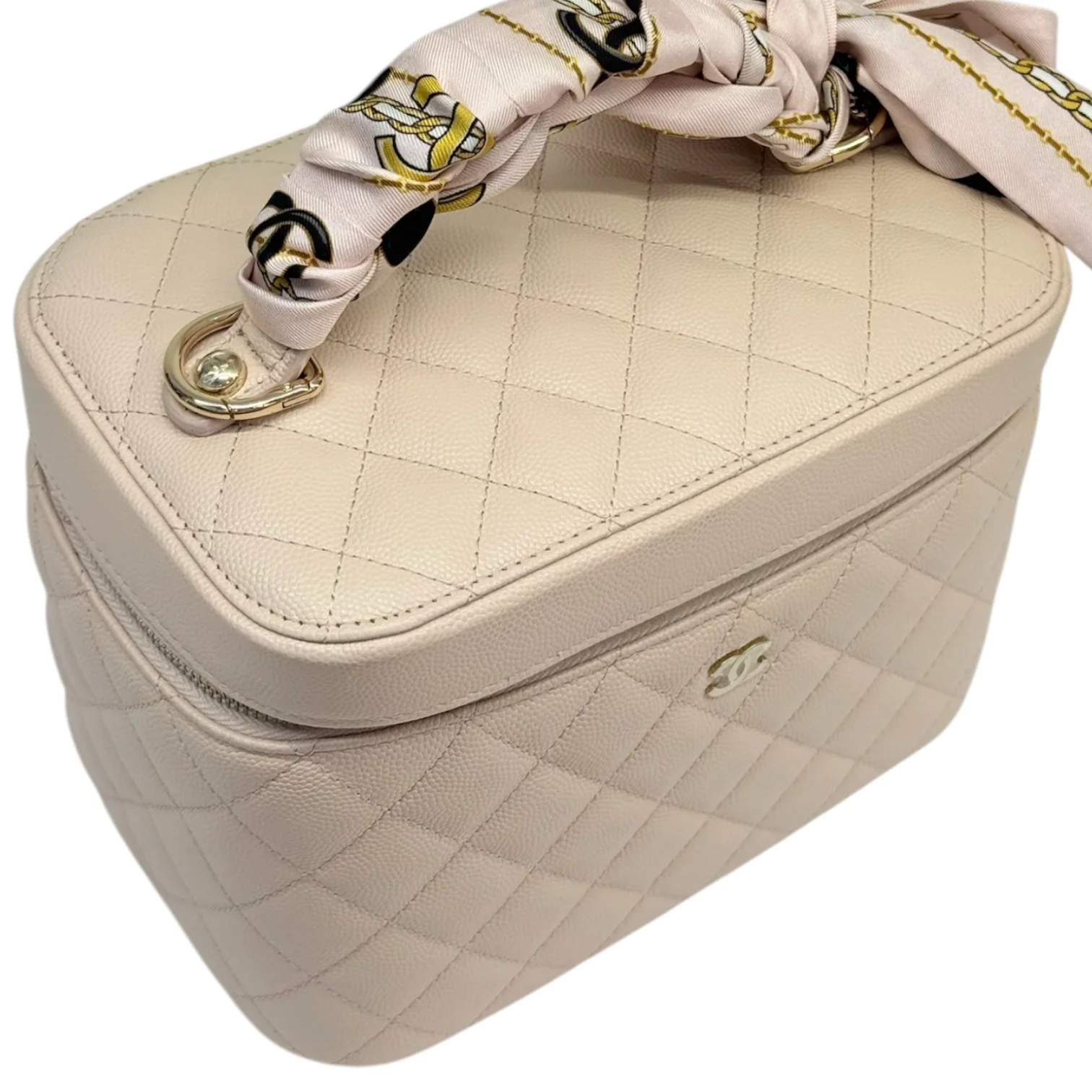 Vanity Pouch Caviar Quilted with Twilly Pink GHW - Image 14