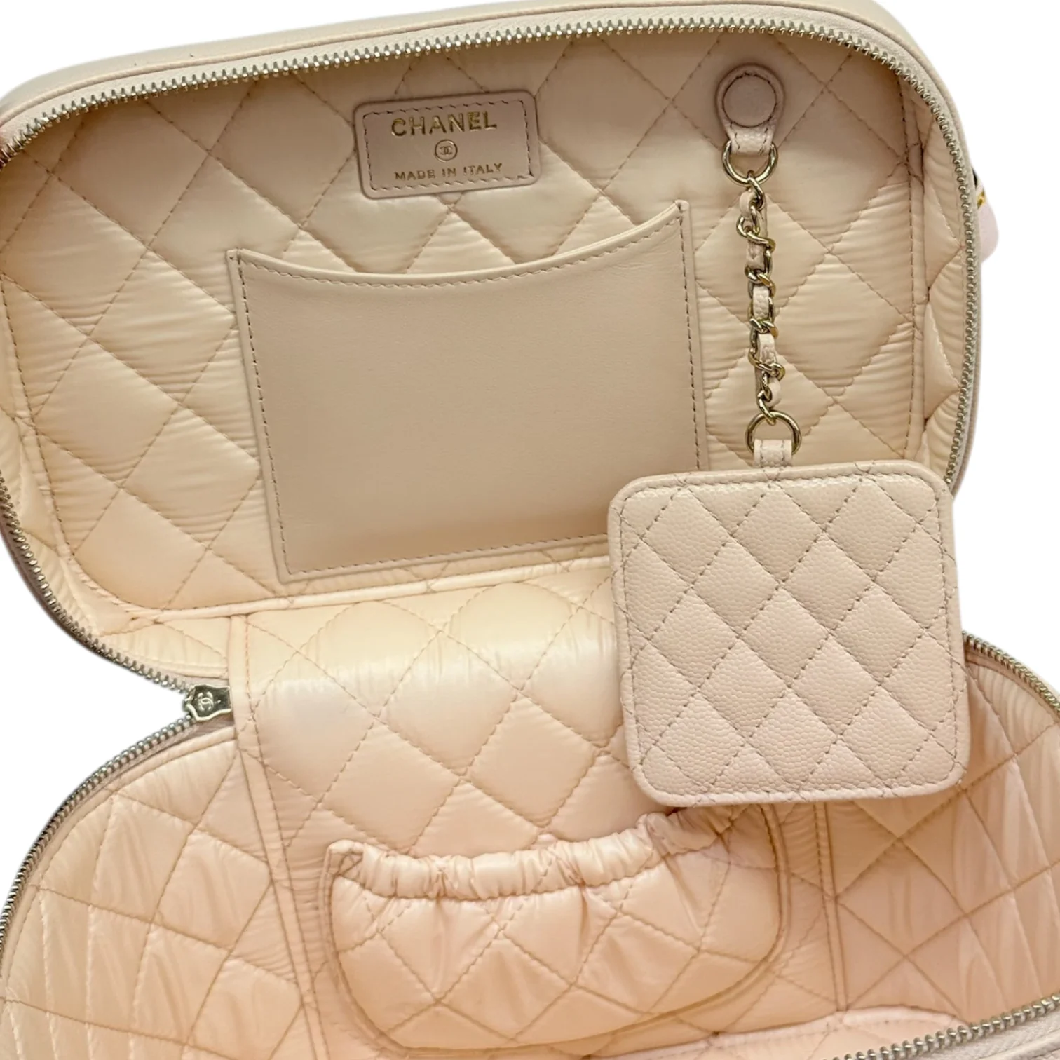 Vanity Pouch Caviar Quilted with Twilly Pink GHW - Image 17