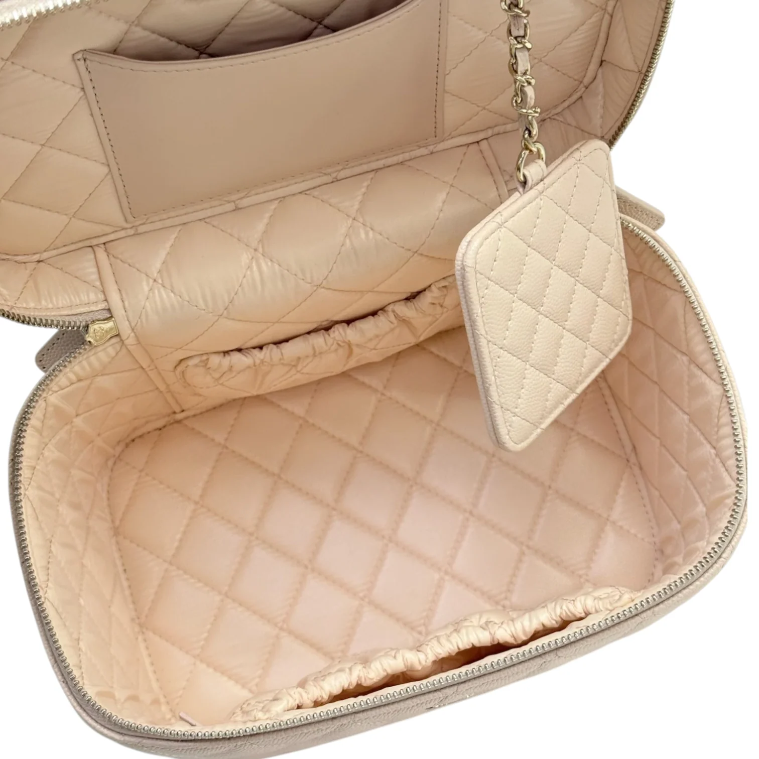 Vanity Pouch Caviar Quilted with Twilly Pink GHW - Image 18