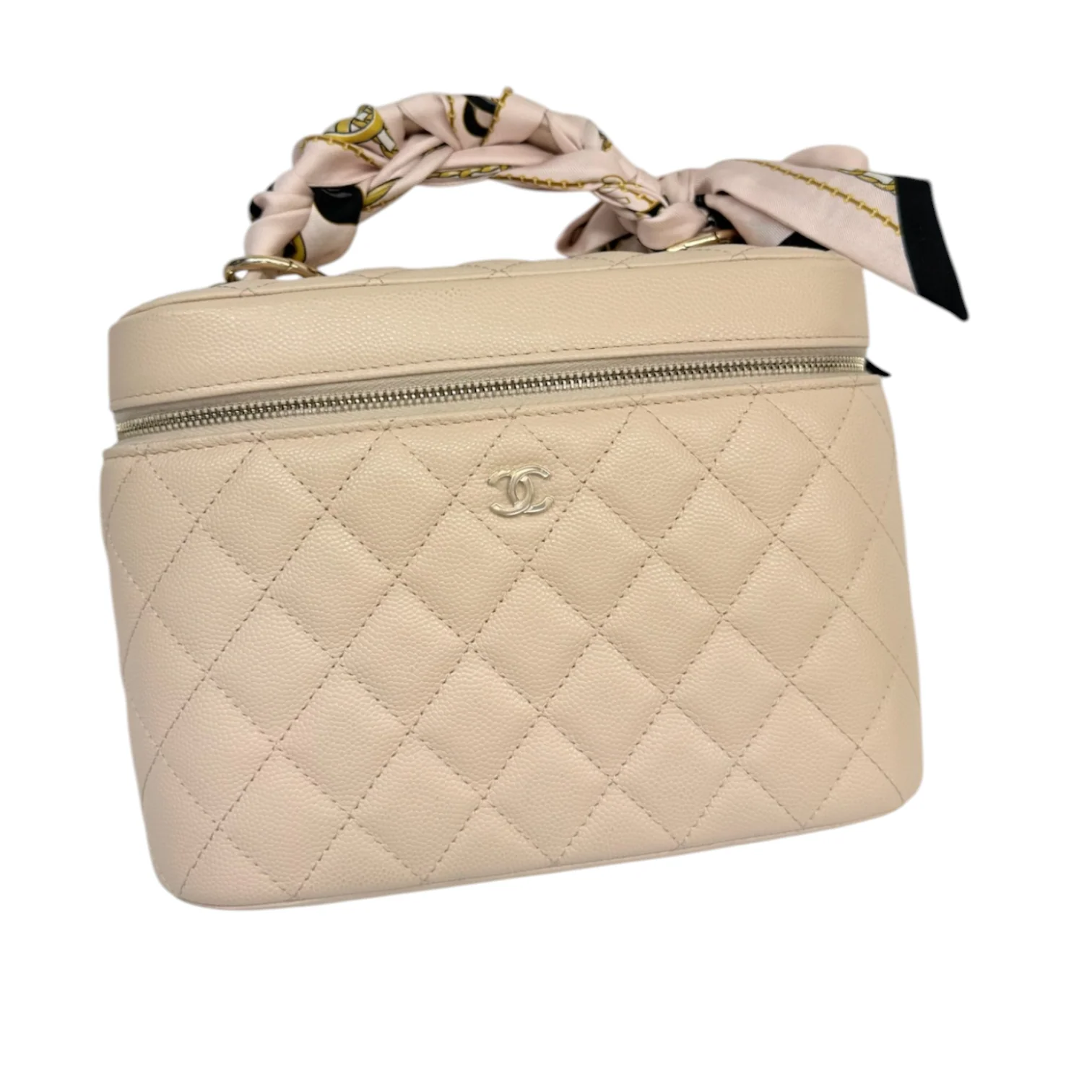 Vanity Pouch Caviar Quilted with Twilly Pink GHW - Image 2