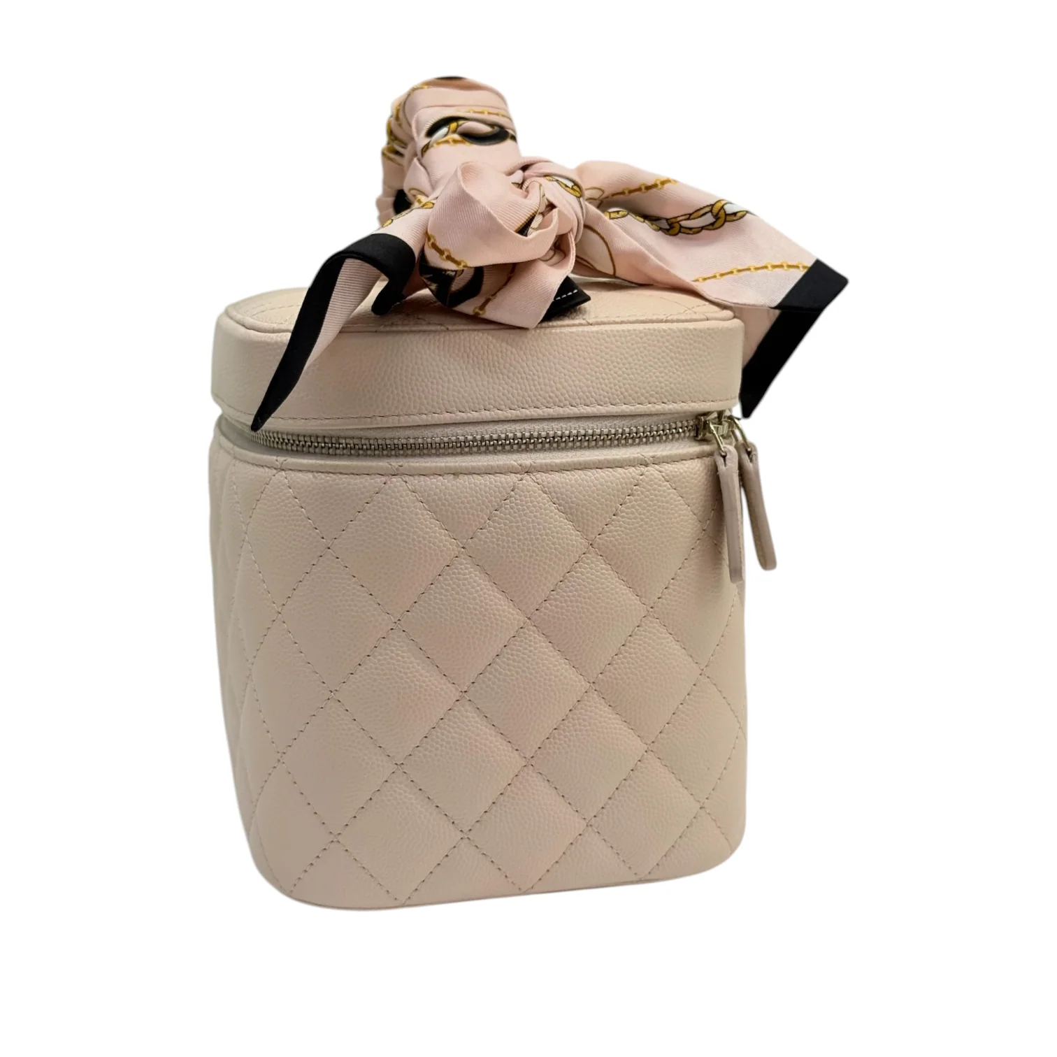 Vanity Pouch Caviar Quilted with Twilly Pink GHW - Image 5
