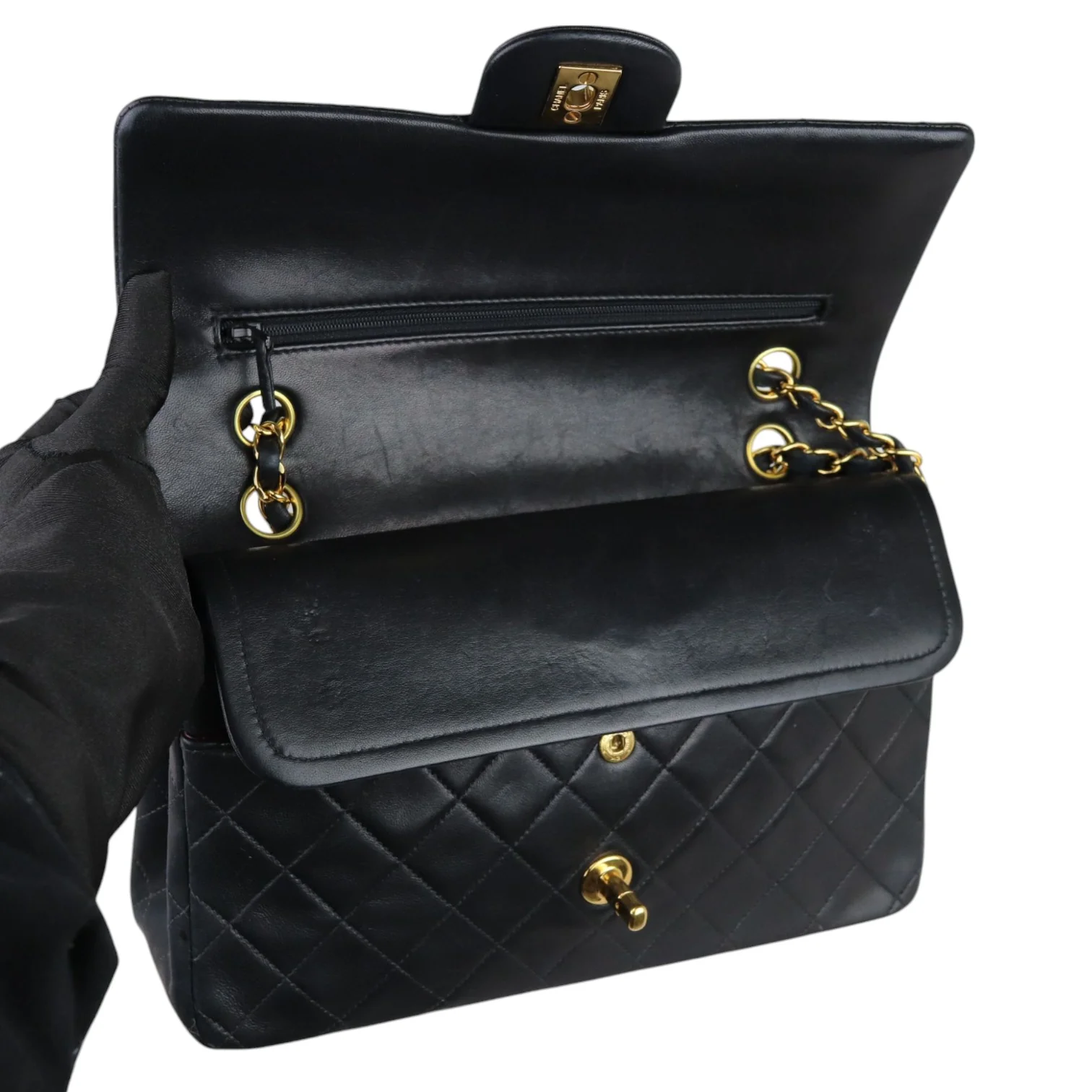 Vintage Double Flap Medium Lambskin Quilted Black GHW - Image 24