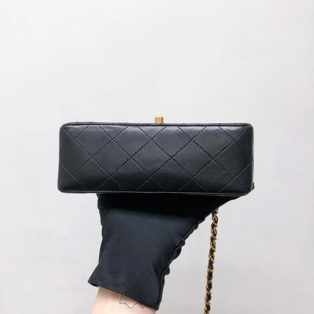 Vintage Mini Square Flap Bag in Black Quilted Lambskin Leather GHW - Image 10