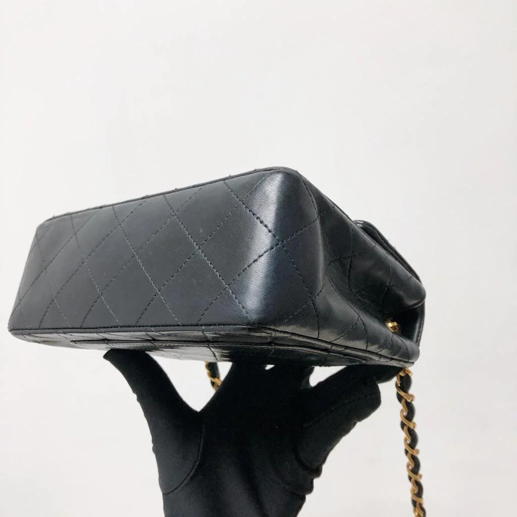 Vintage Mini Square Flap Bag in Black Quilted Lambskin Leather GHW - Image 14