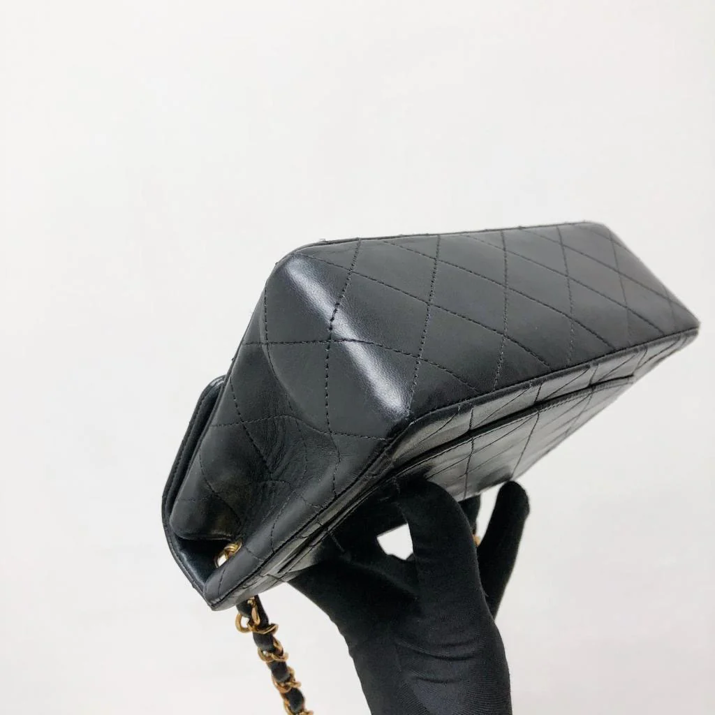 Vintage Mini Square Flap Bag in Black Quilted Lambskin Leather GHW - Image 16