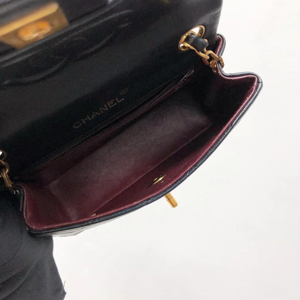 Vintage Mini Square Flap Bag in Black Quilted Lambskin Leather GHW - Image 20