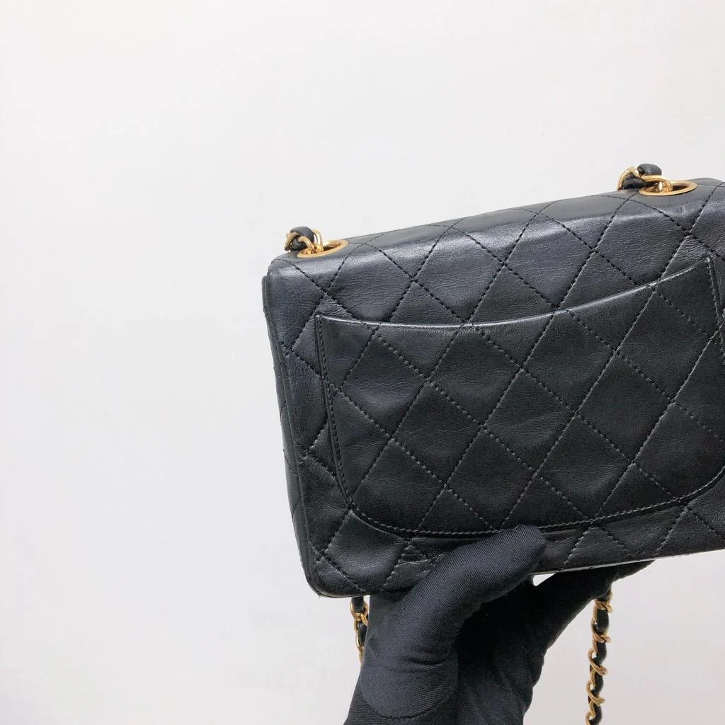 Vintage Mini Square Flap Bag in Black Quilted Lambskin Leather GHW - Image 4