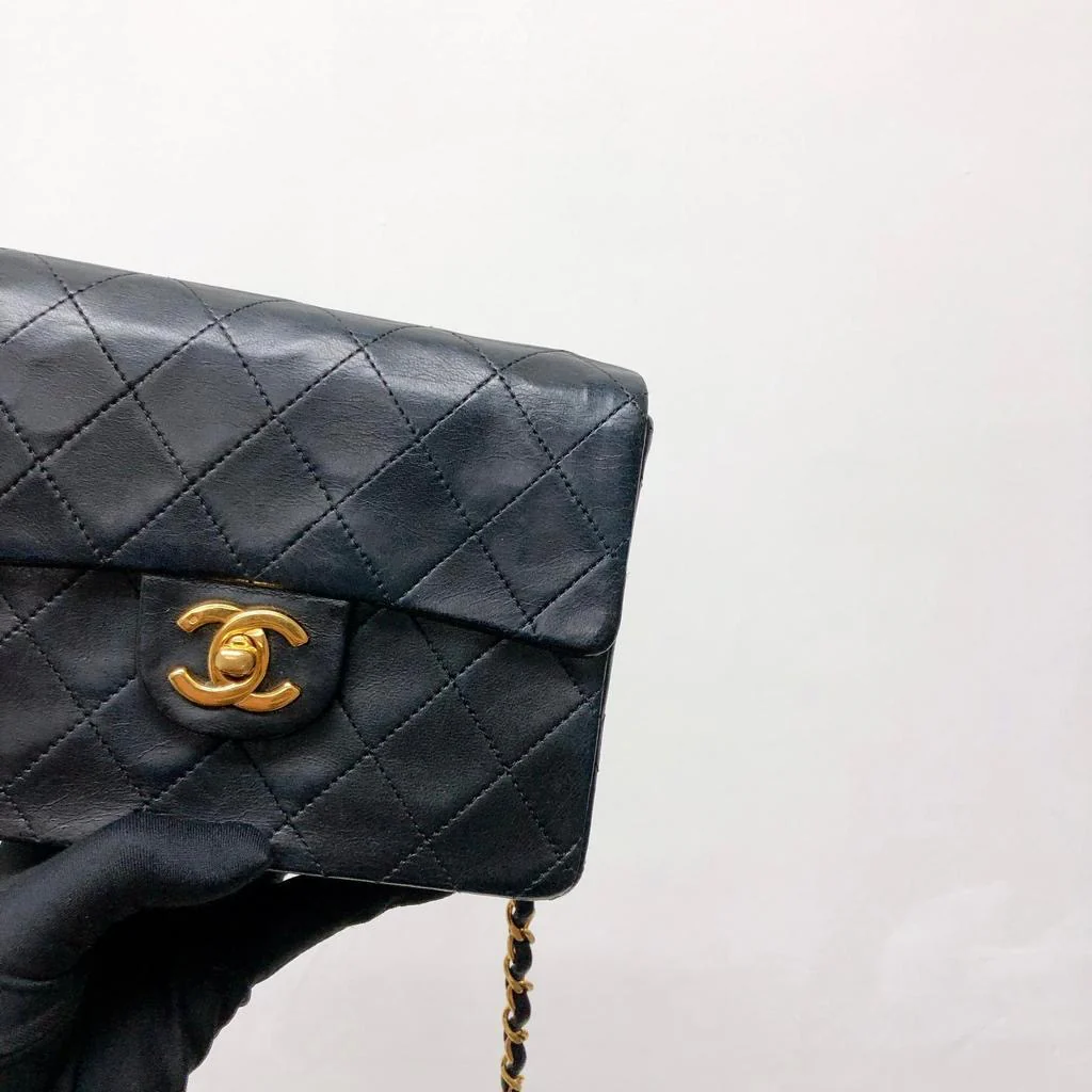 Vintage Mini Square Flap Bag in Black Quilted Lambskin Leather GHW - Image 6