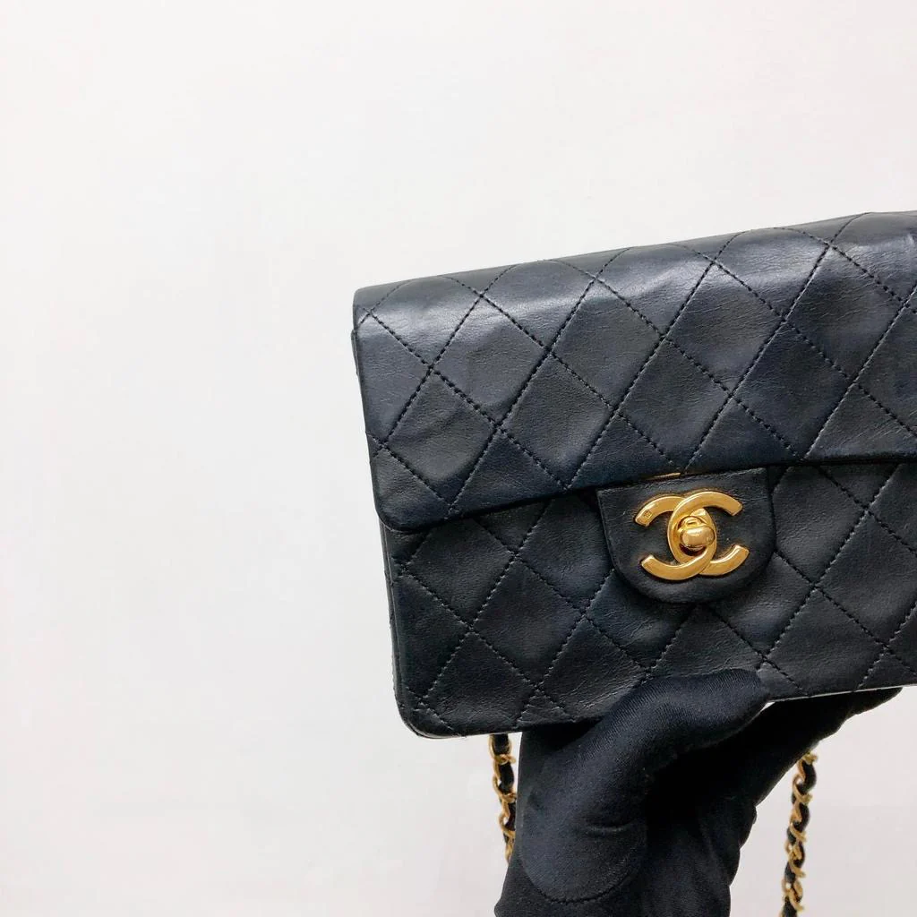 Vintage Mini Square Flap Bag in Black Quilted Lambskin Leather GHW - Image 7
