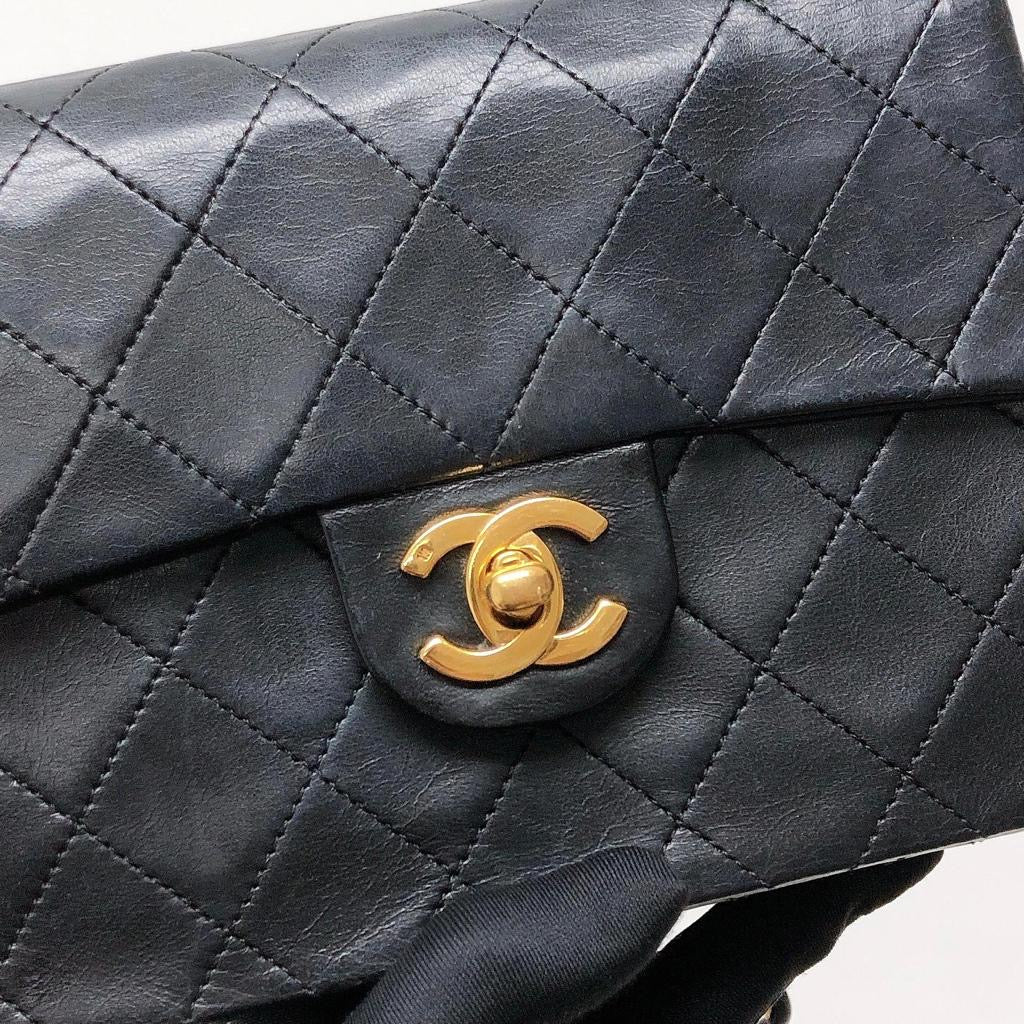 Vintage Mini Square Flap Bag in Black Quilted Lambskin Leather GHW - Image 8