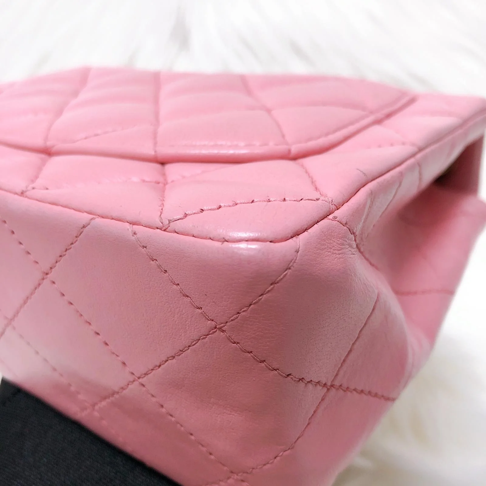 Vintage Mini Square Flap Bag in Pink Quilted Lambskin Leather GHW - Image 11