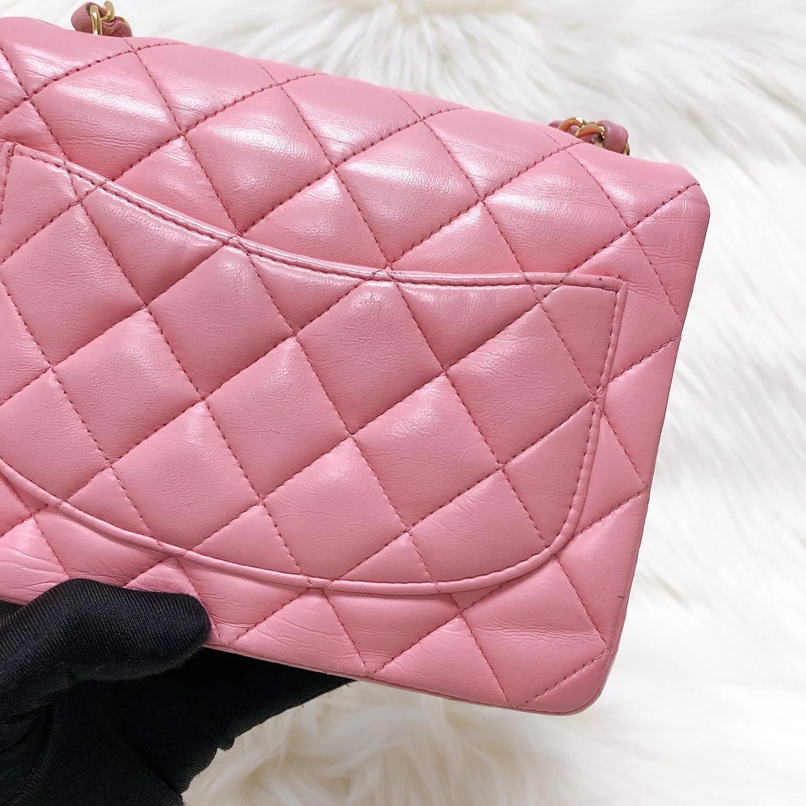 Vintage Mini Square Flap Bag in Pink Quilted Lambskin Leather GHW - Image 13