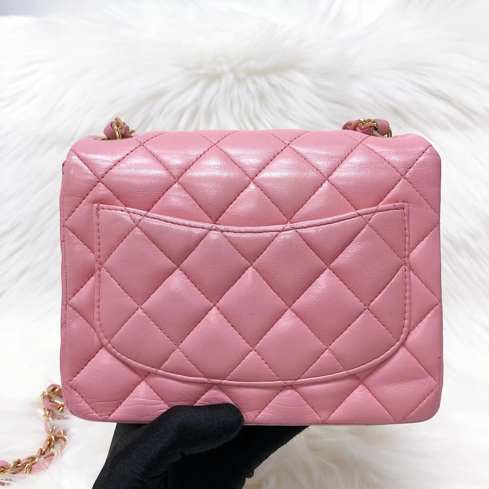 Vintage Mini Square Flap Bag in Pink Quilted Lambskin Leather GHW - Image 3