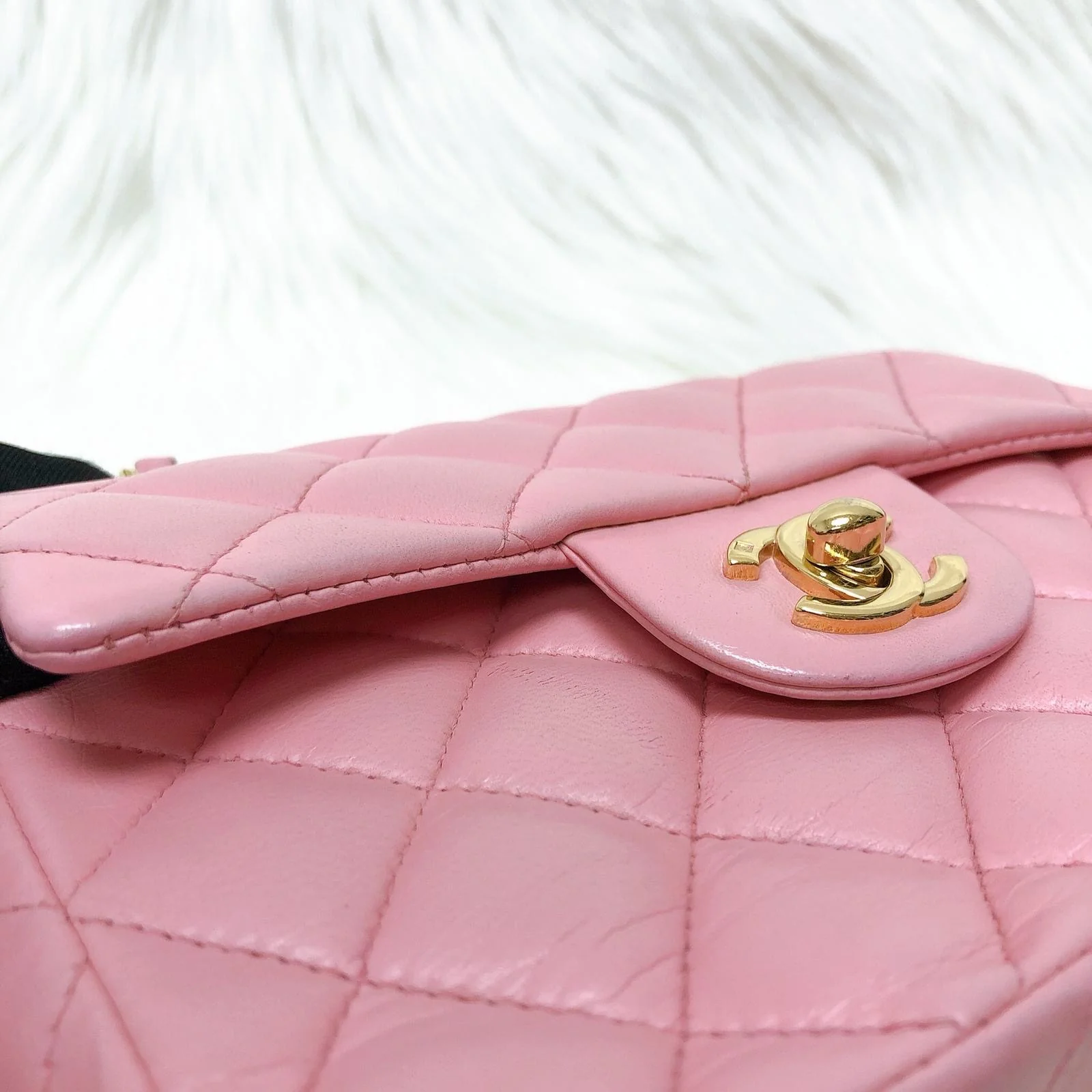 Vintage Mini Square Flap Bag in Pink Quilted Lambskin Leather GHW - Image 7