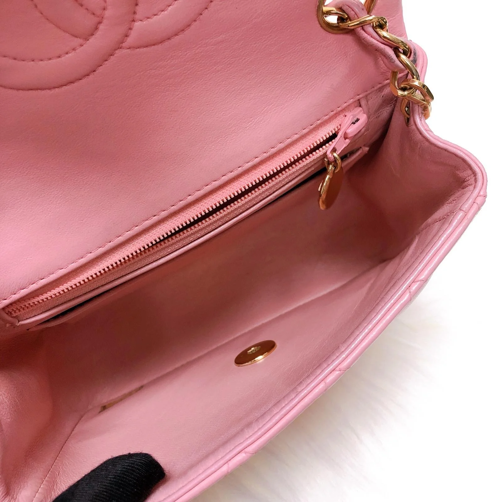 Vintage Mini Square Flap Bag in Pink Quilted Lambskin Leather GHW - Image 9