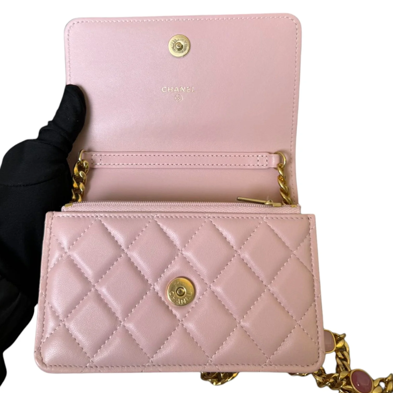 Wallet on Chain WOC Stone Enamel Lambskin Light Pink GHW - Image 12