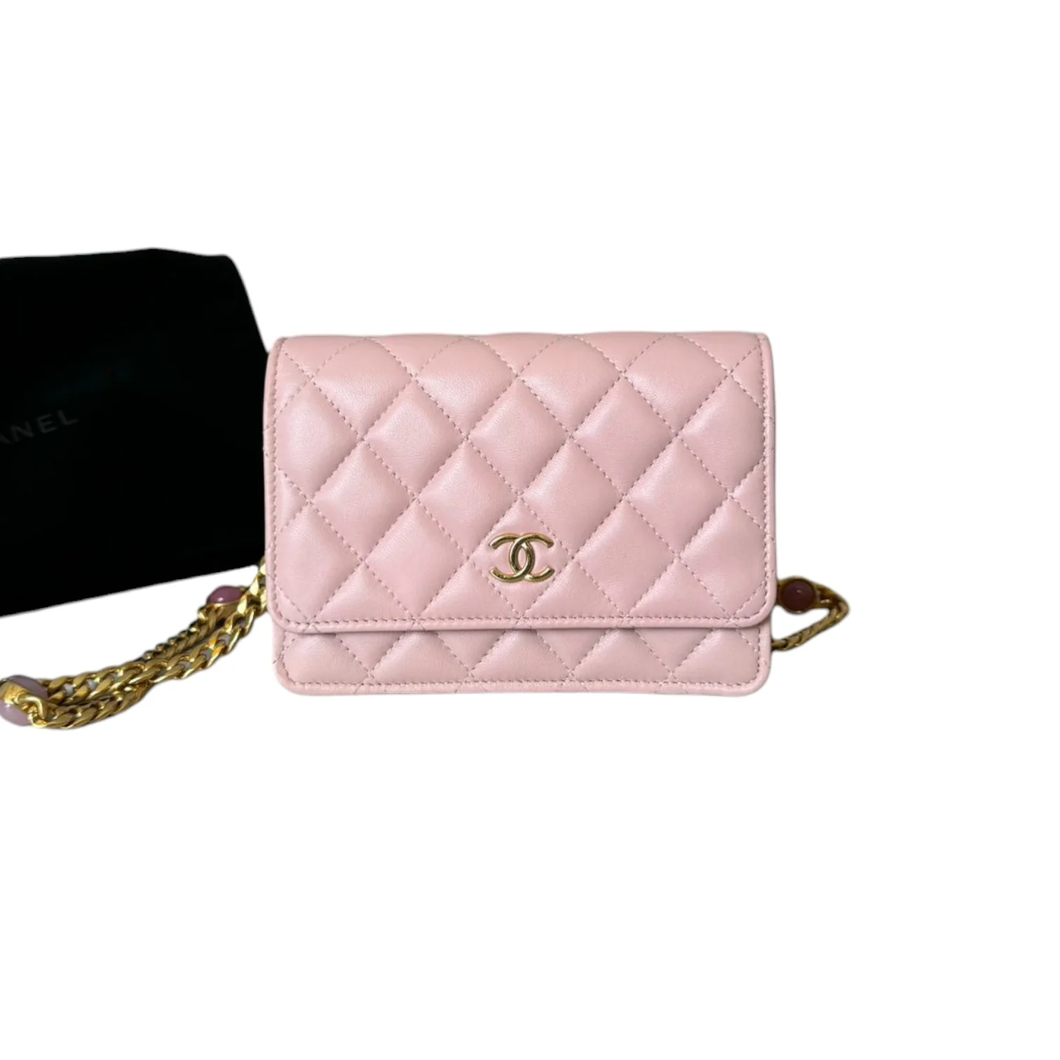Wallet on Chain WOC Stone Enamel Lambskin Light Pink GHW - Image 2