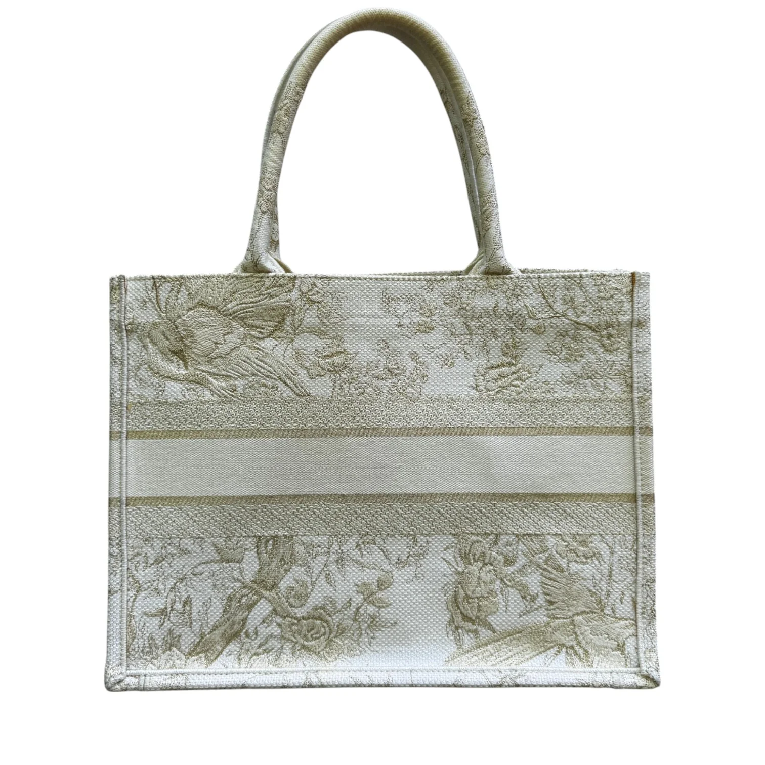 Book Tote Medium Jardin D'Hiver Canvas White Gold - Image 3