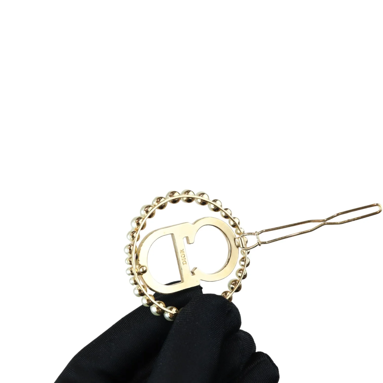 CD Logo Hair Clip Crystal Pearl Gold - Image 10