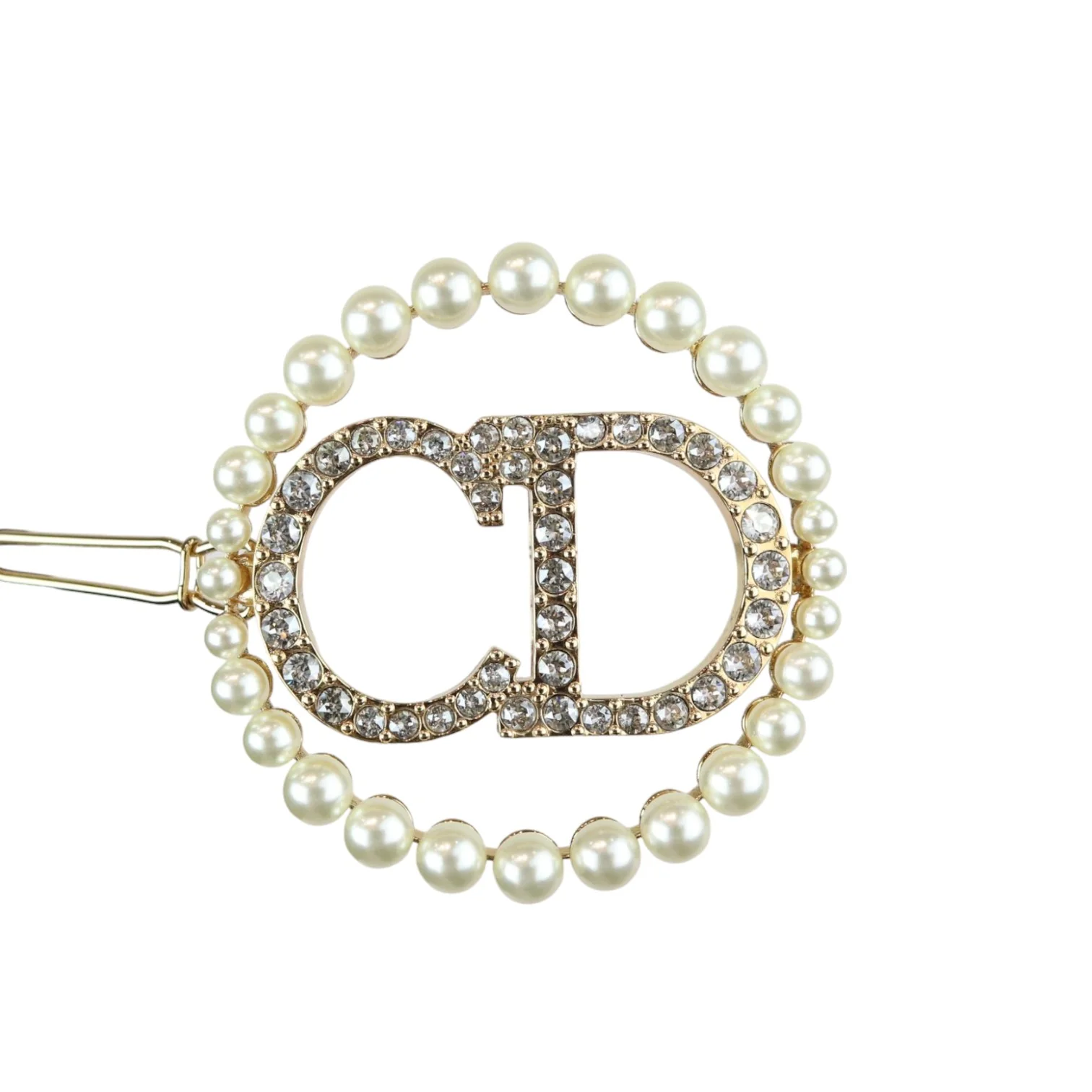 CD Logo Hair Clip Crystal Pearl Gold - Image 8