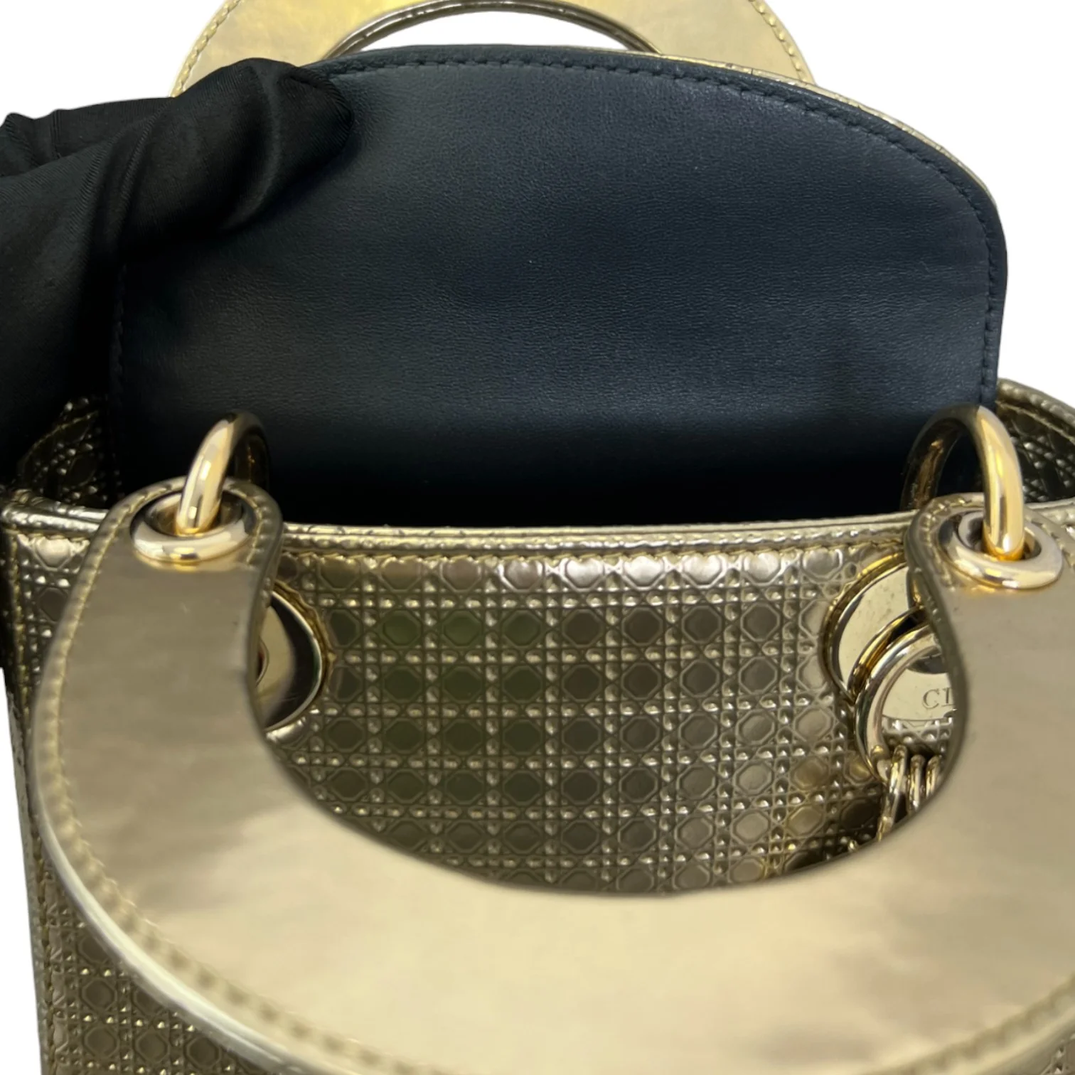 Chain Lady Dior Mini Metallic Patent Micro-Cannage Gold GHW - Image 20