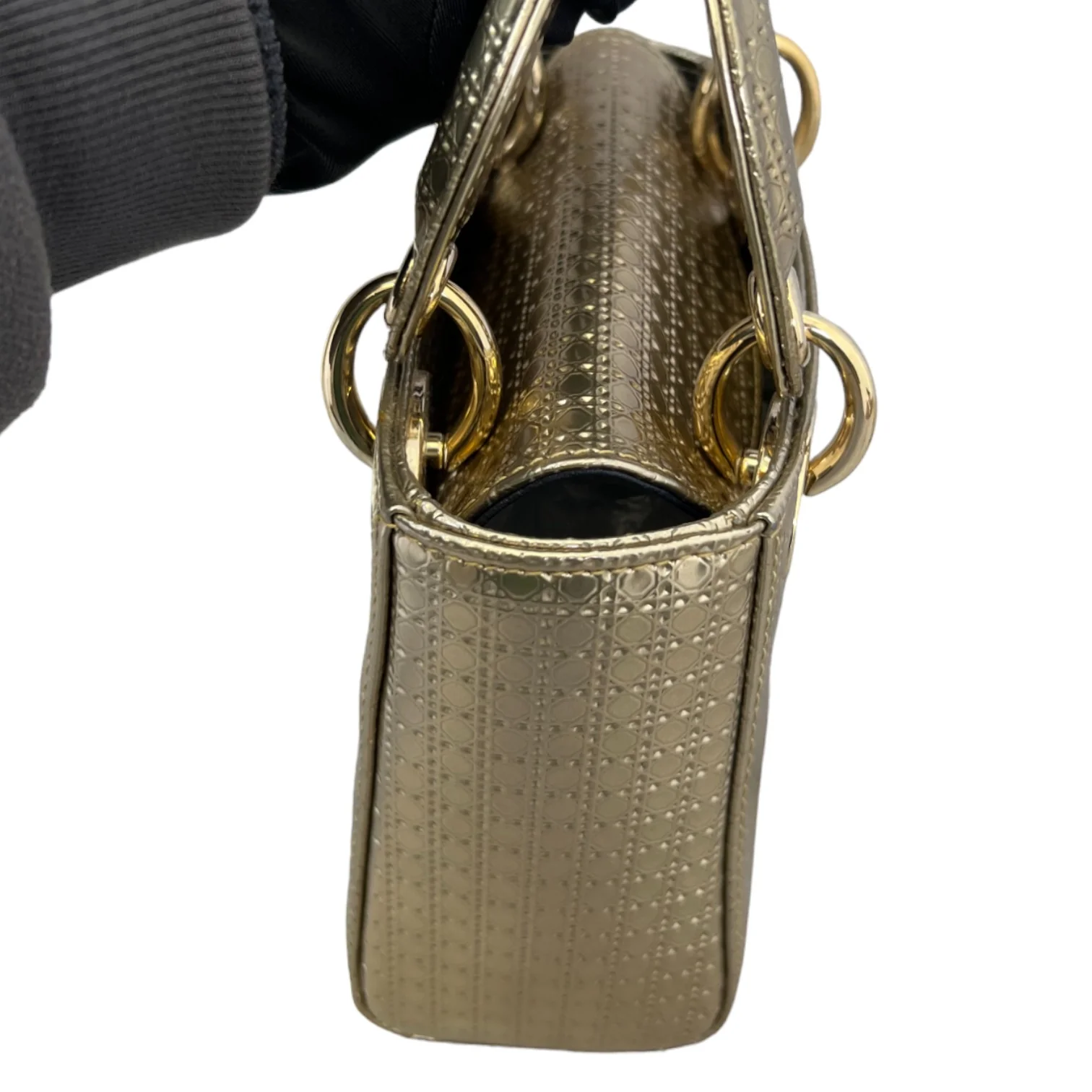 Chain Lady Dior Mini Metallic Patent Micro-Cannage Gold GHW - Image 5