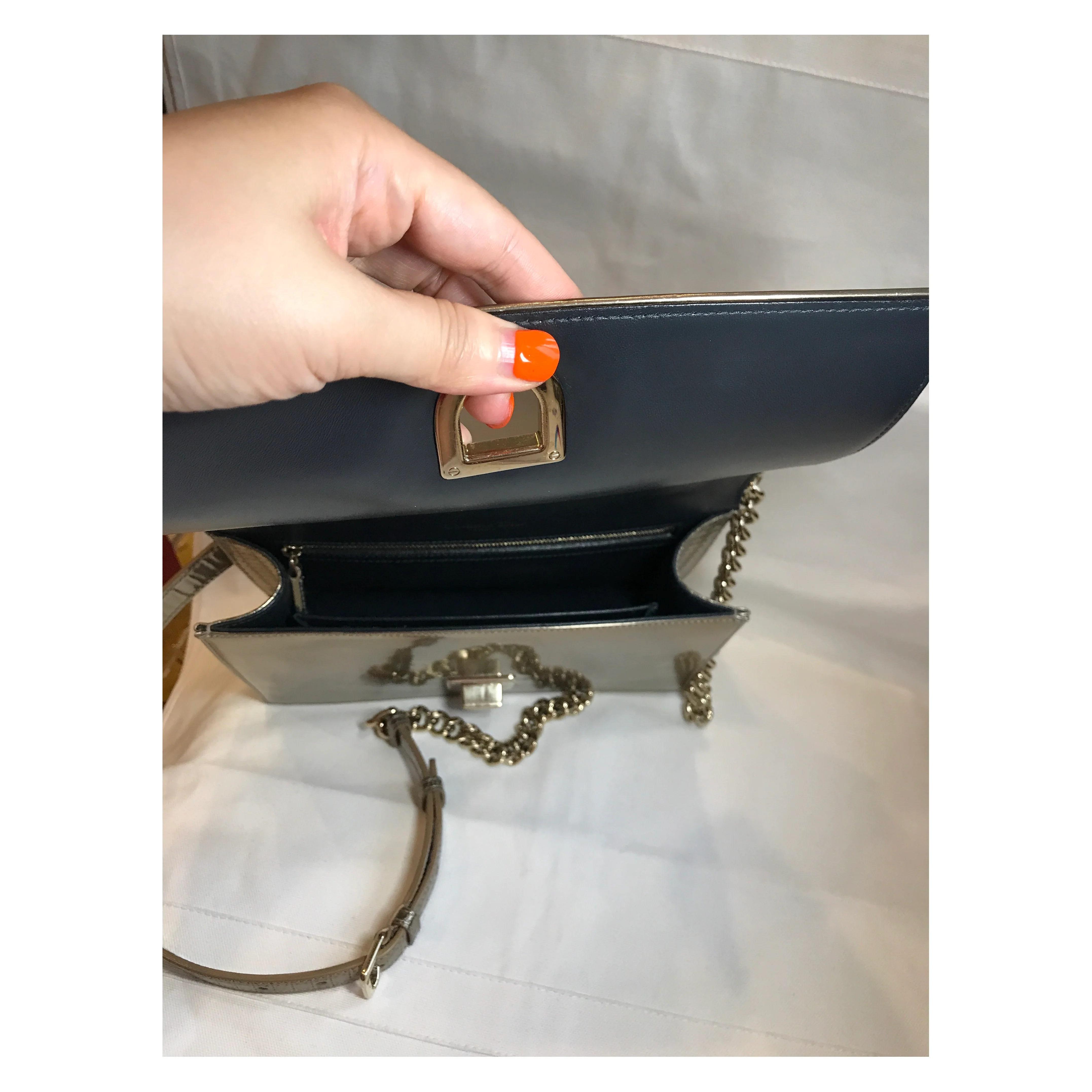 Diorama Metallic Calfskin Gold Flap Bag Medium - Image 4