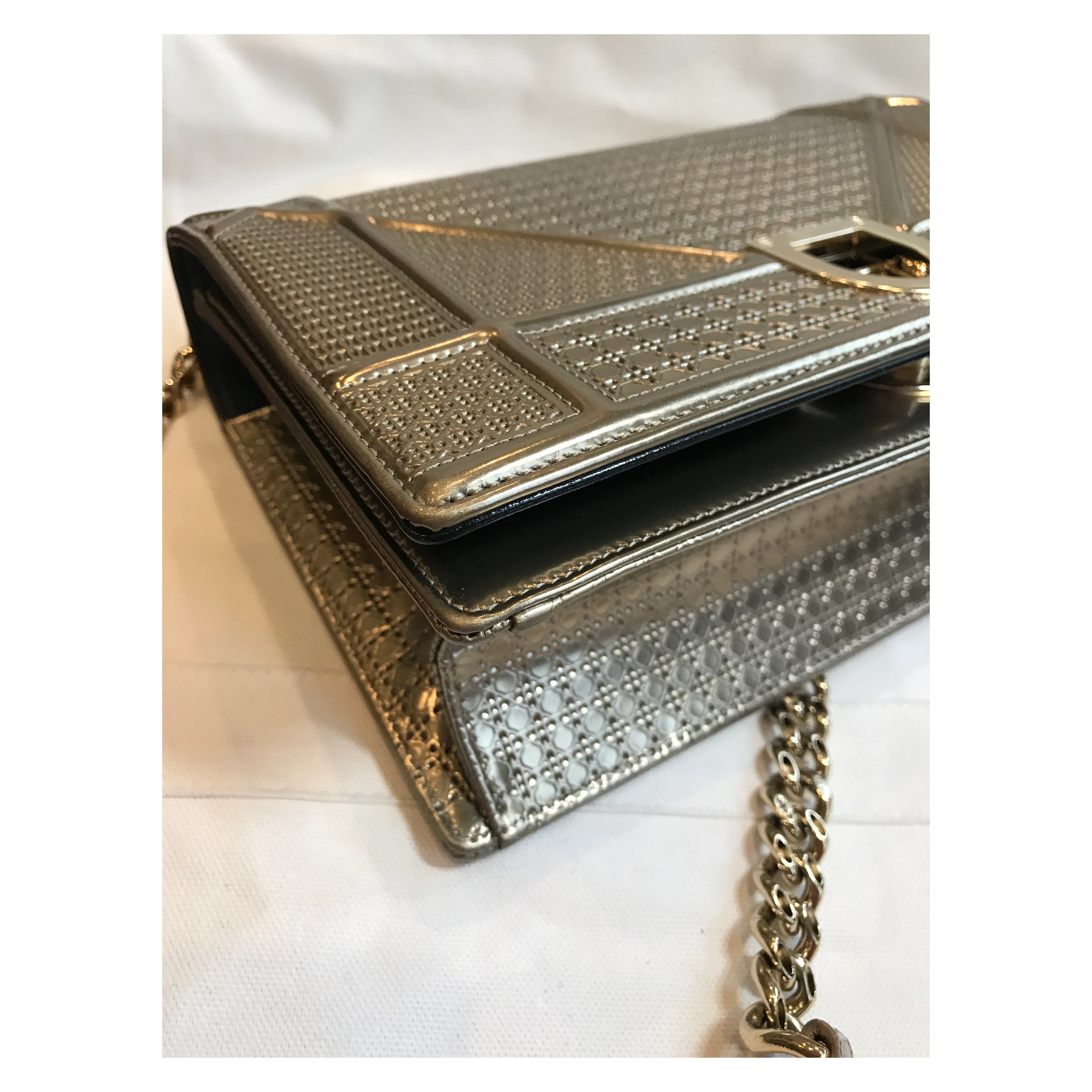 Diorama Metallic Calfskin Gold Flap Bag Medium - Image 6