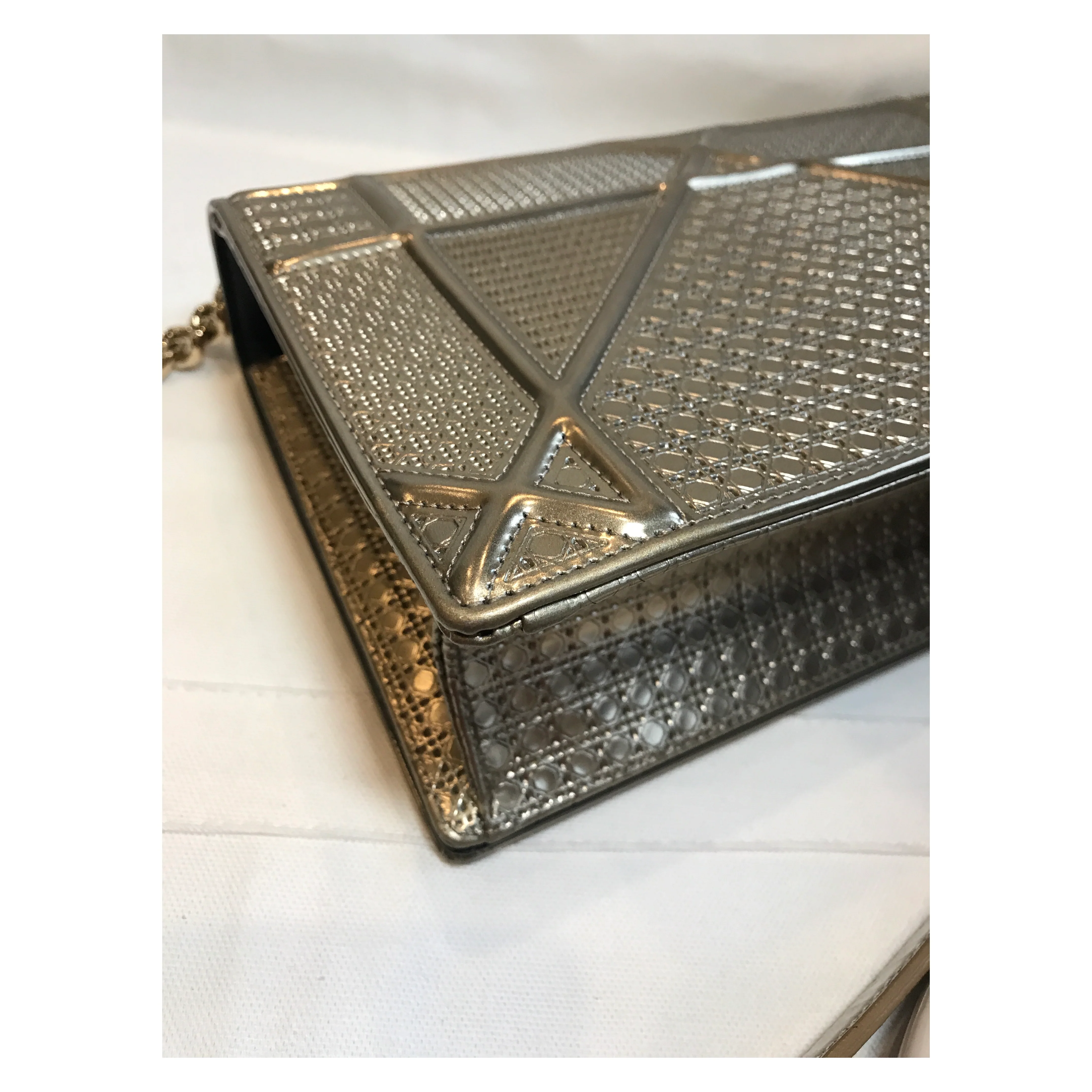 Diorama Metallic Calfskin Gold Flap Bag Medium - Image 8